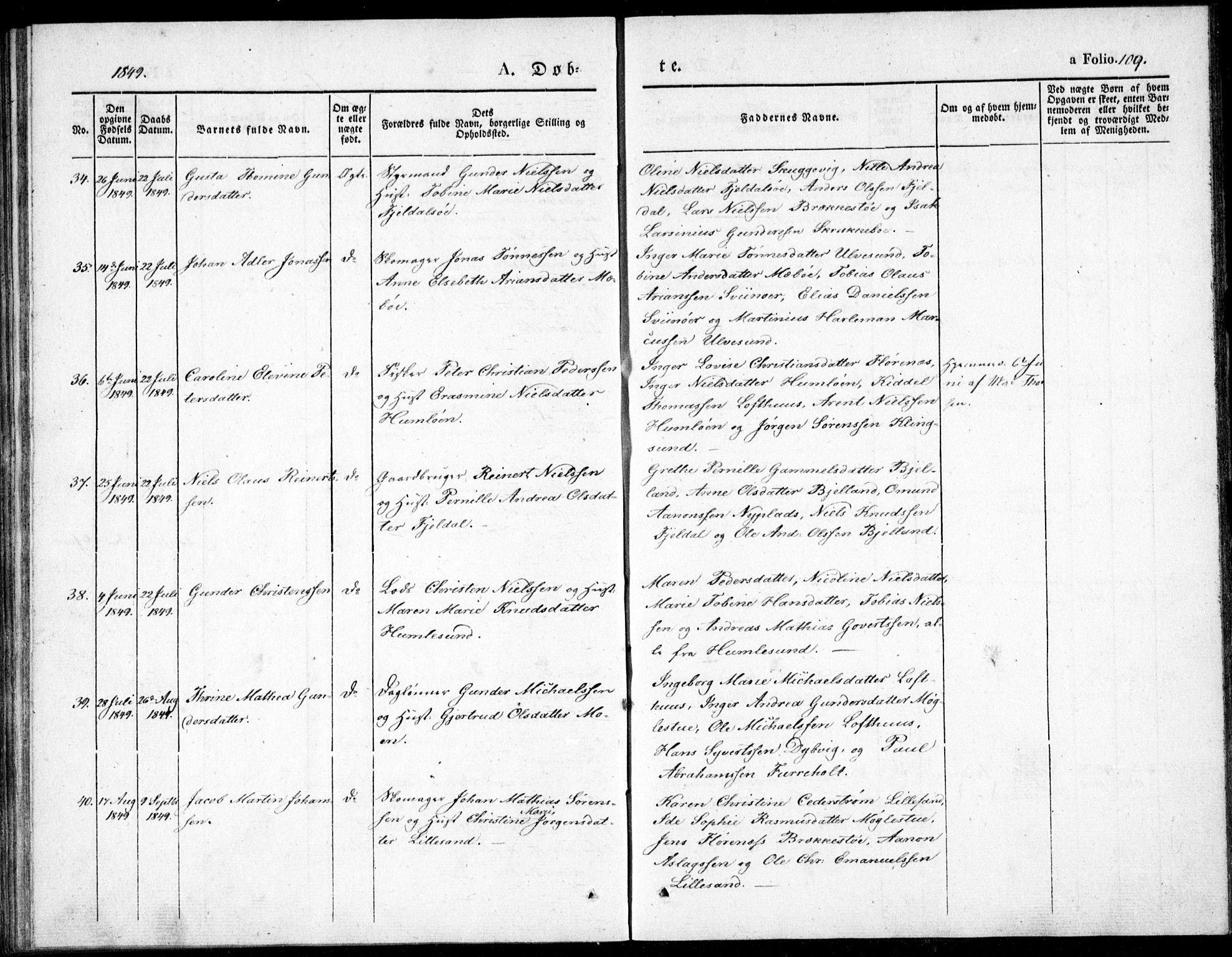 Vestre Moland sokneprestkontor, AV/SAK-1111-0046/F/Fb/Fbb/L0002: Parish register (copy) no. B 2, 1836-1851, p. 109