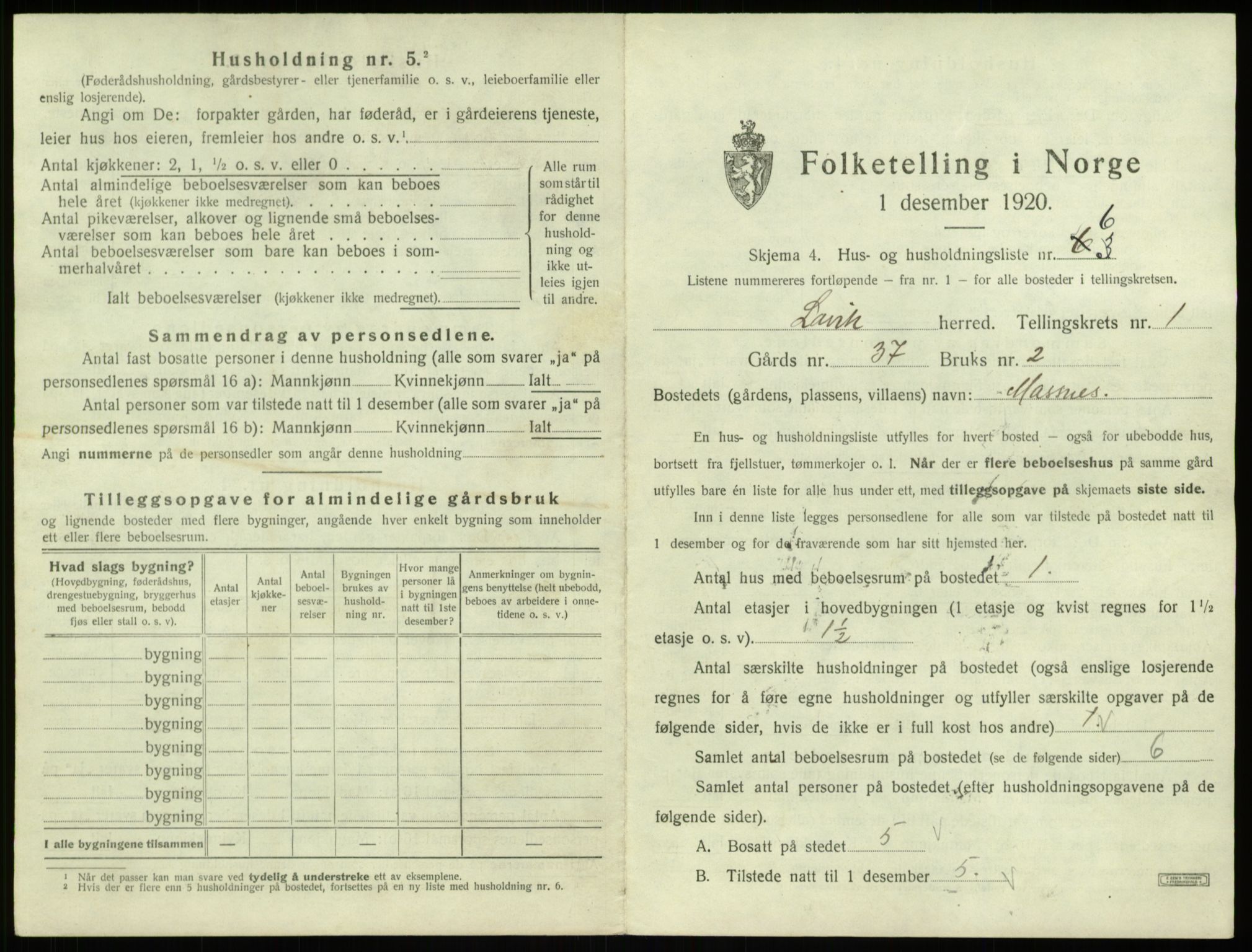 SAB, 1920 census for Lavik, 1920, p. 47