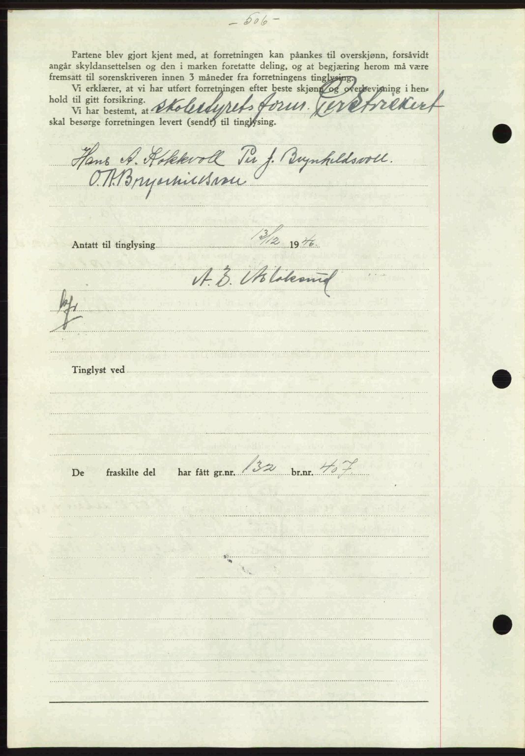 Gauldal sorenskriveri, SAT/A-0014/1/2/2C: Mortgage book no. A2, 1946-1946, Diary no: : 1232/1946