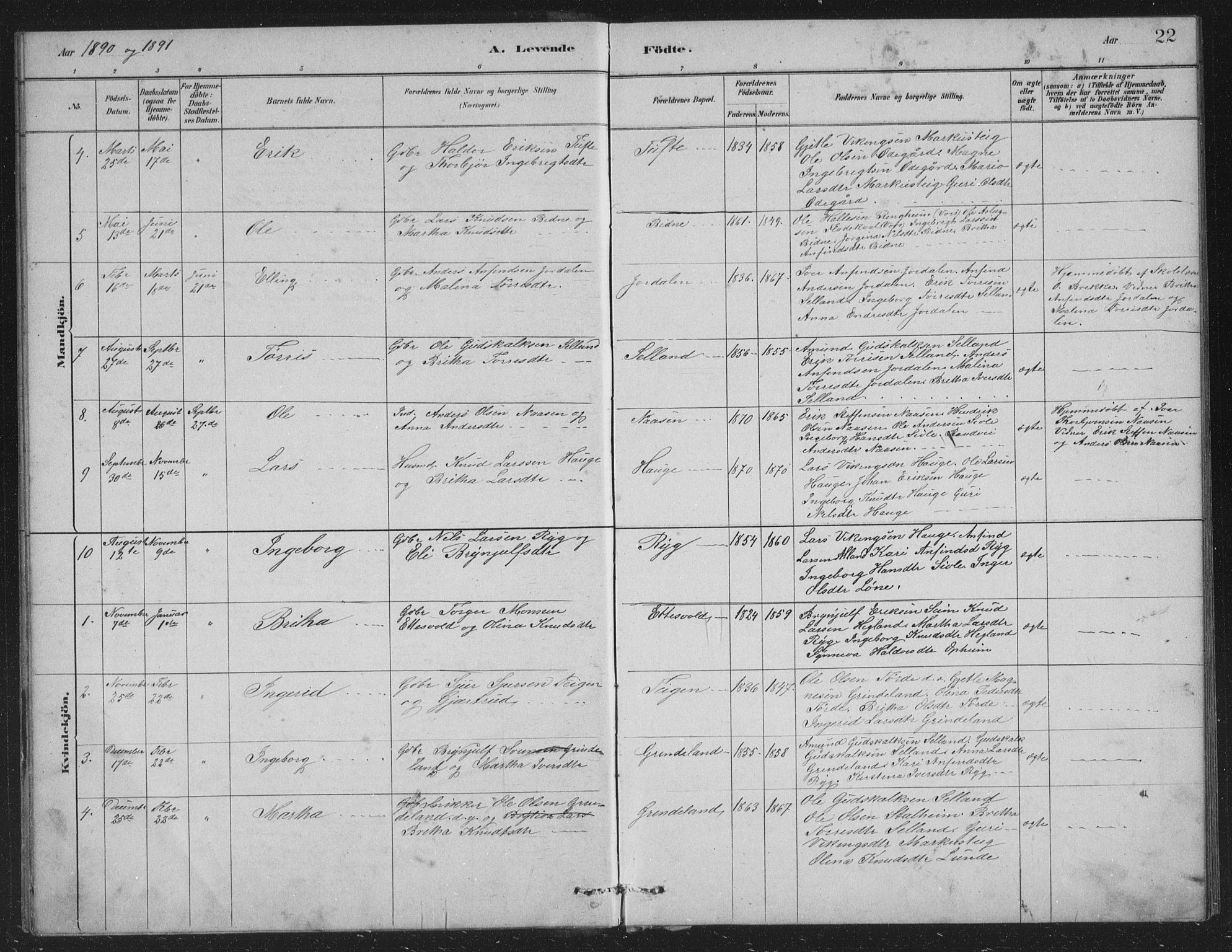 Vossestrand Sokneprestembete, SAB/A-79101/H/Hab: Parish register (copy) no. A 2, 1880-1902, p. 22