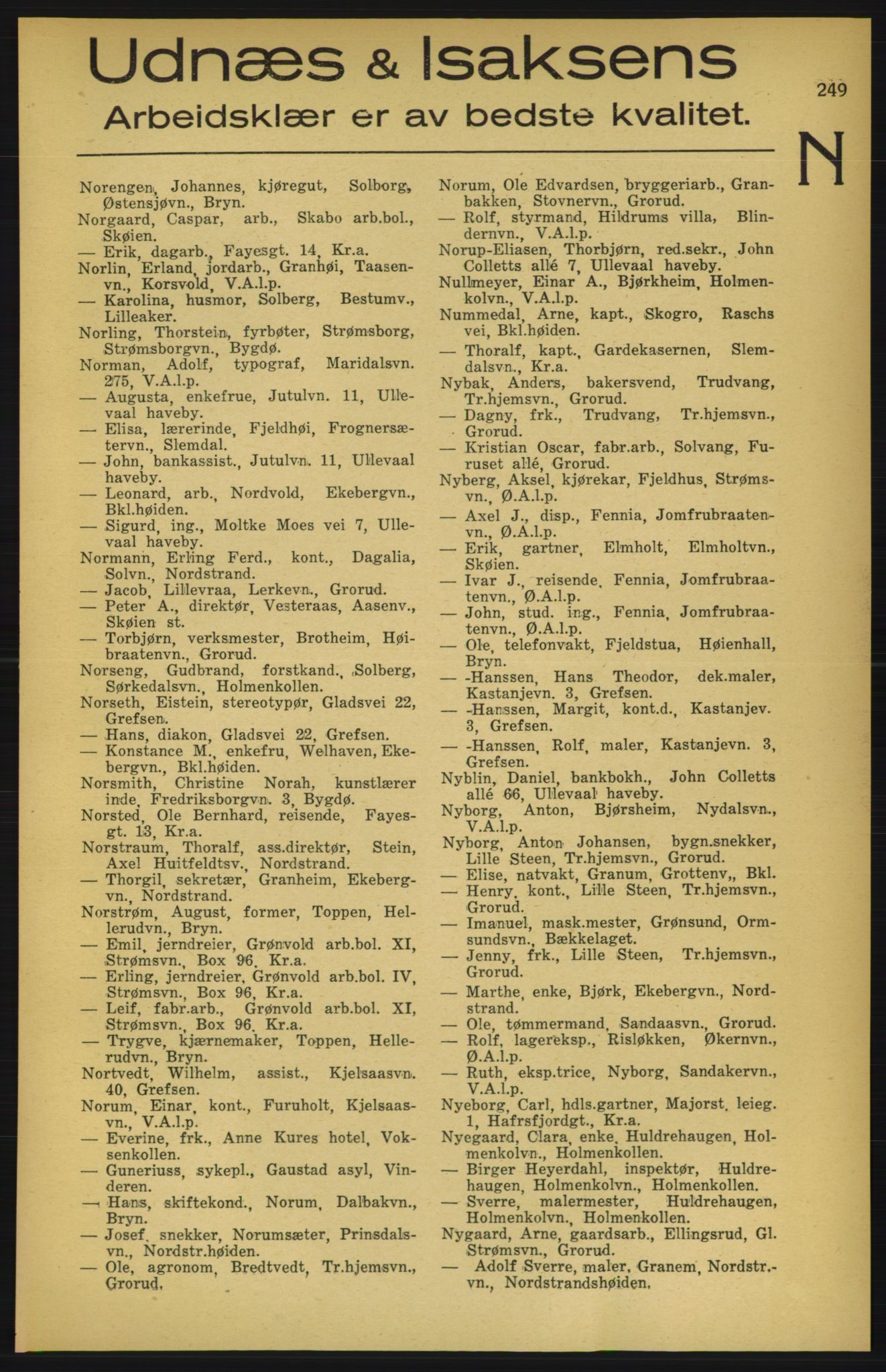 Aker adressebok/adressekalender, PUBL/001/A/003: Akers adressekalender, 1924-1925, p. 249