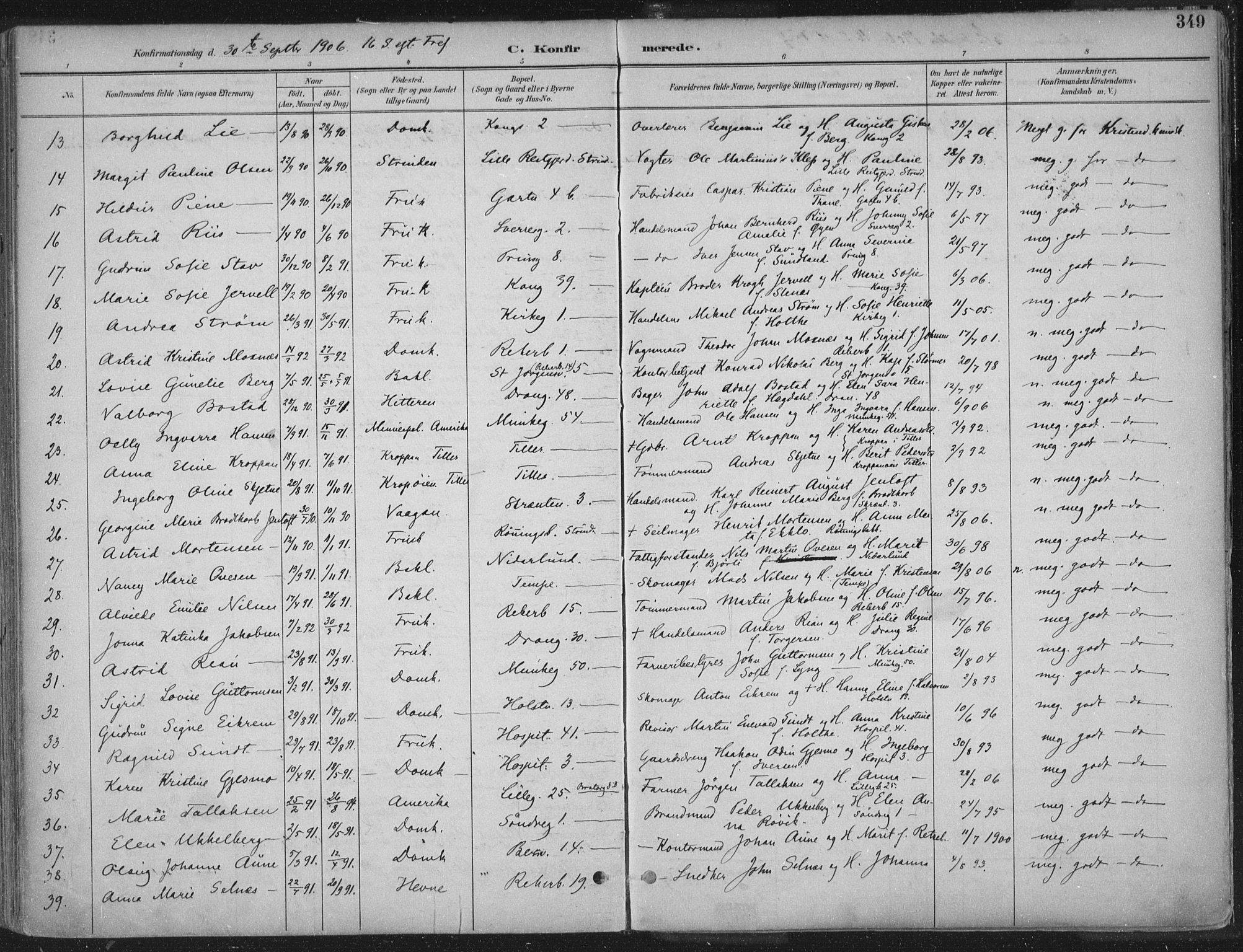 Ministerialprotokoller, klokkerbøker og fødselsregistre - Sør-Trøndelag, SAT/A-1456/601/L0062: Parish register (official) no. 601A30, 1891-1911, p. 349