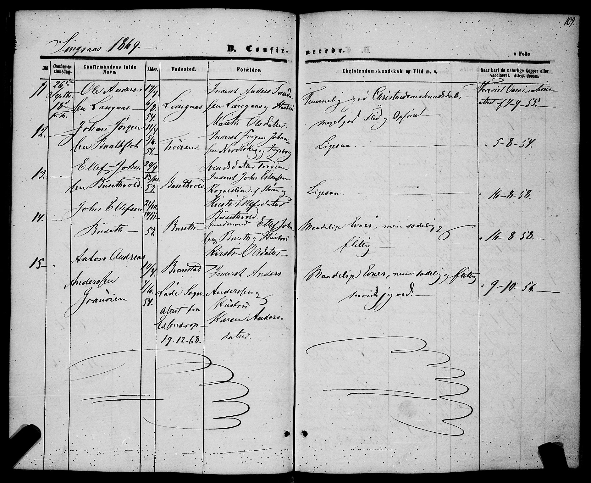 Ministerialprotokoller, klokkerbøker og fødselsregistre - Sør-Trøndelag, SAT/A-1456/685/L0967: Parish register (official) no. 685A07 /2, 1860-1869, p. 109
