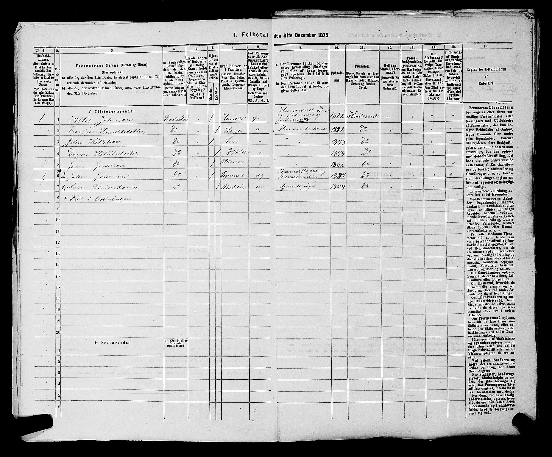 SAKO, 1875 census for 0829P Kviteseid, 1875, p. 62