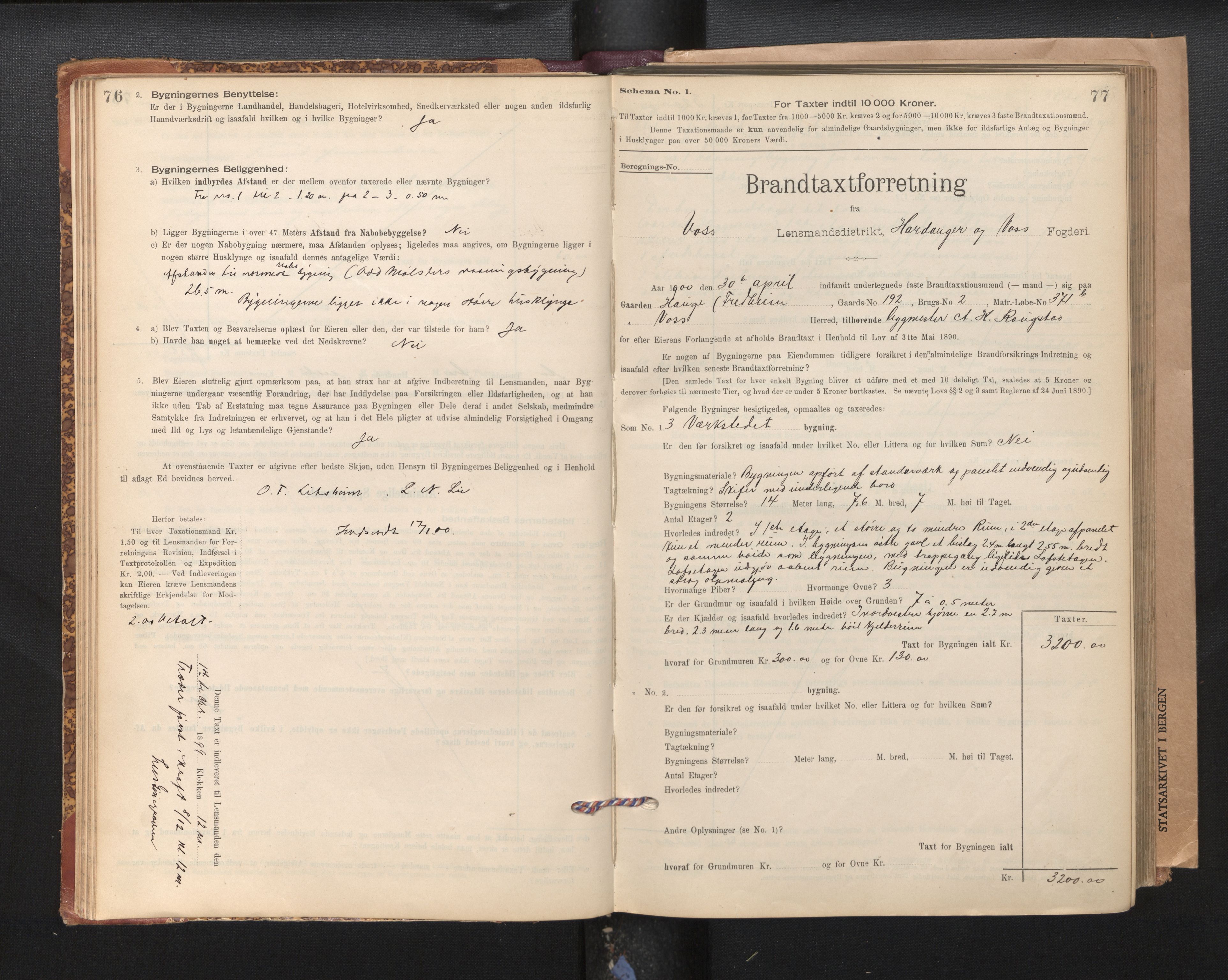 Lensmannen i Voss, SAB/A-35801/0012/L0008: Branntakstprotokoll, skjematakst, 1895-1945, p. 76-77