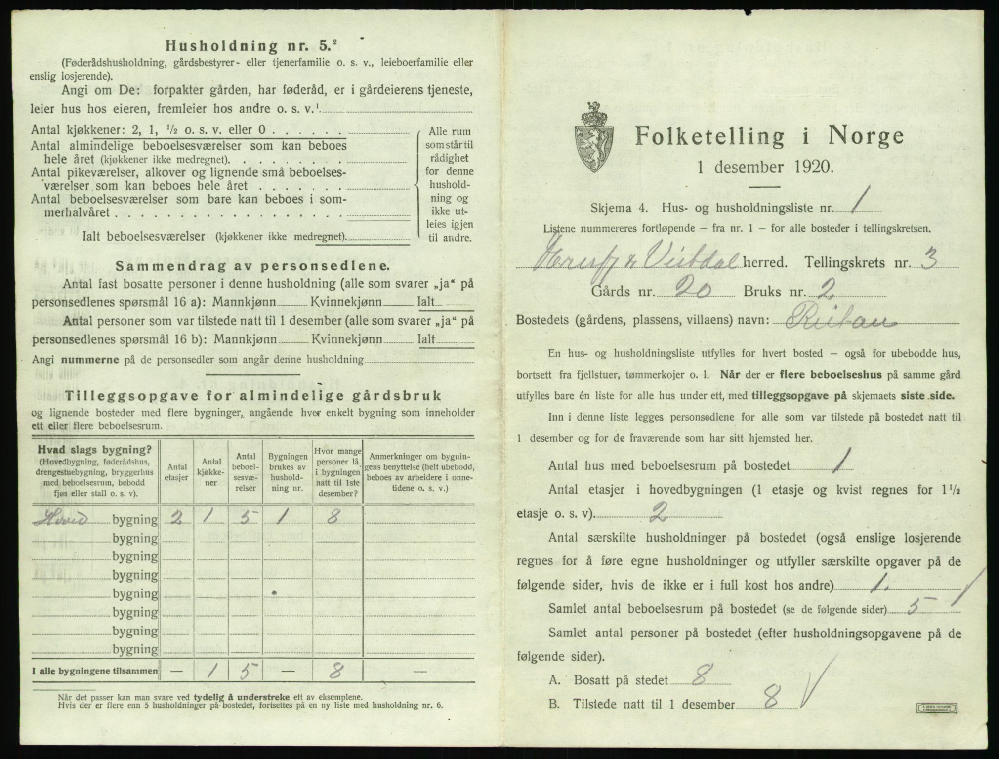 SAT, 1920 census for Eresfjord og Vistdal, 1920, p. 233