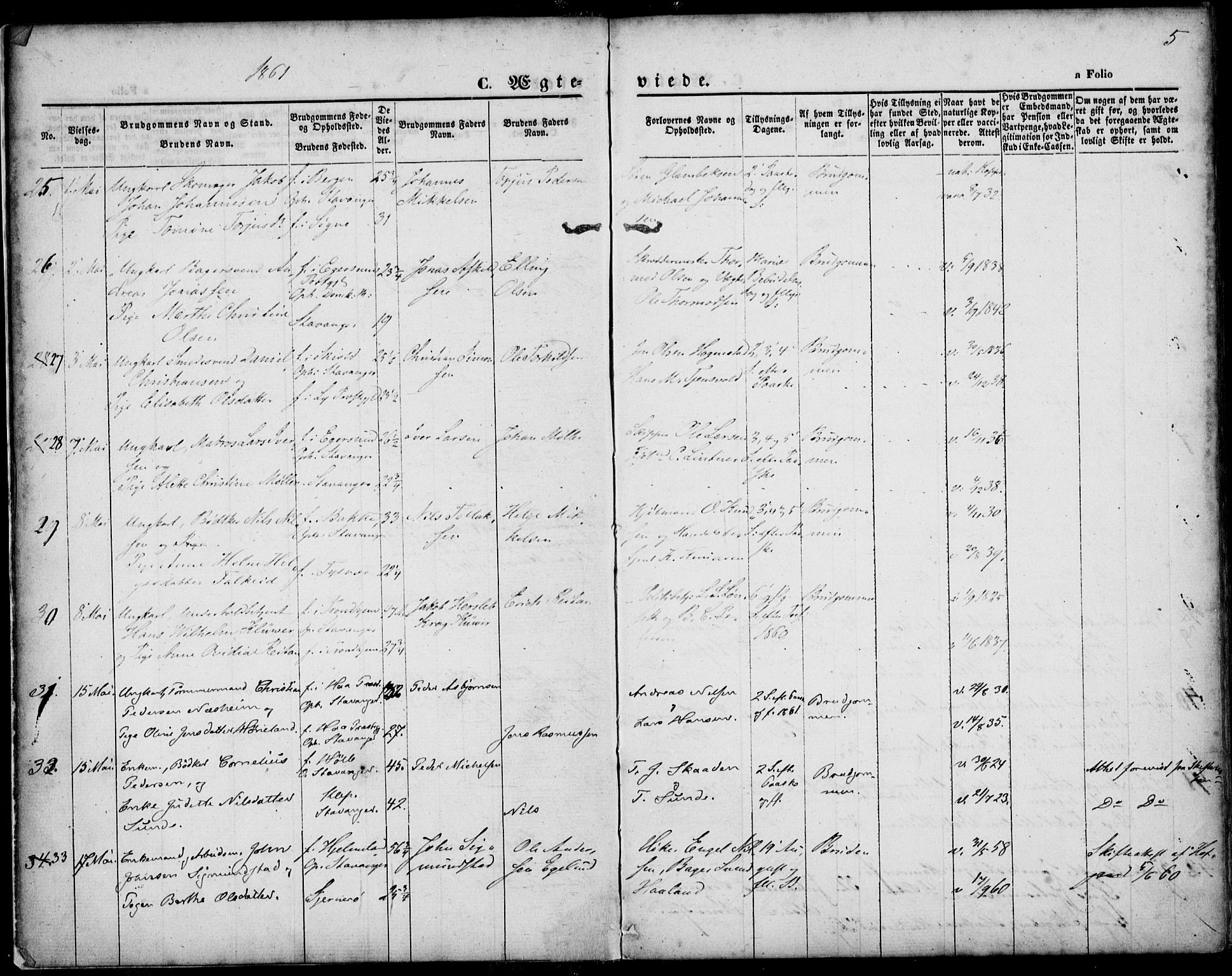 St. Petri sokneprestkontor, AV/SAST-A-101813/001/30/30BA/L0002: Parish register (official) no. A 2, 1861-1869, p. 5