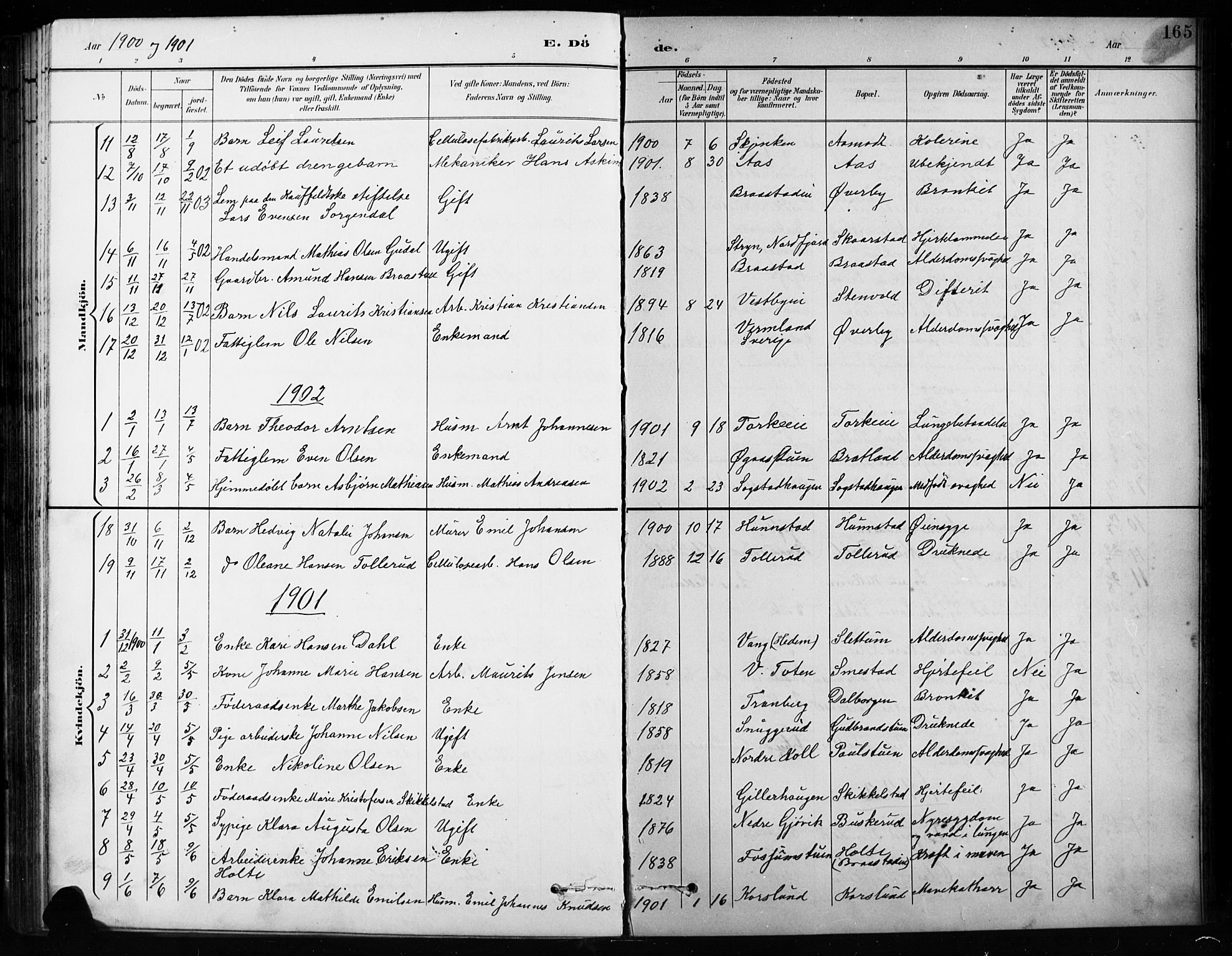 Vardal prestekontor, SAH/PREST-100/H/Ha/Hab/L0010: Parish register (copy) no. 10, 1895-1903, p. 165