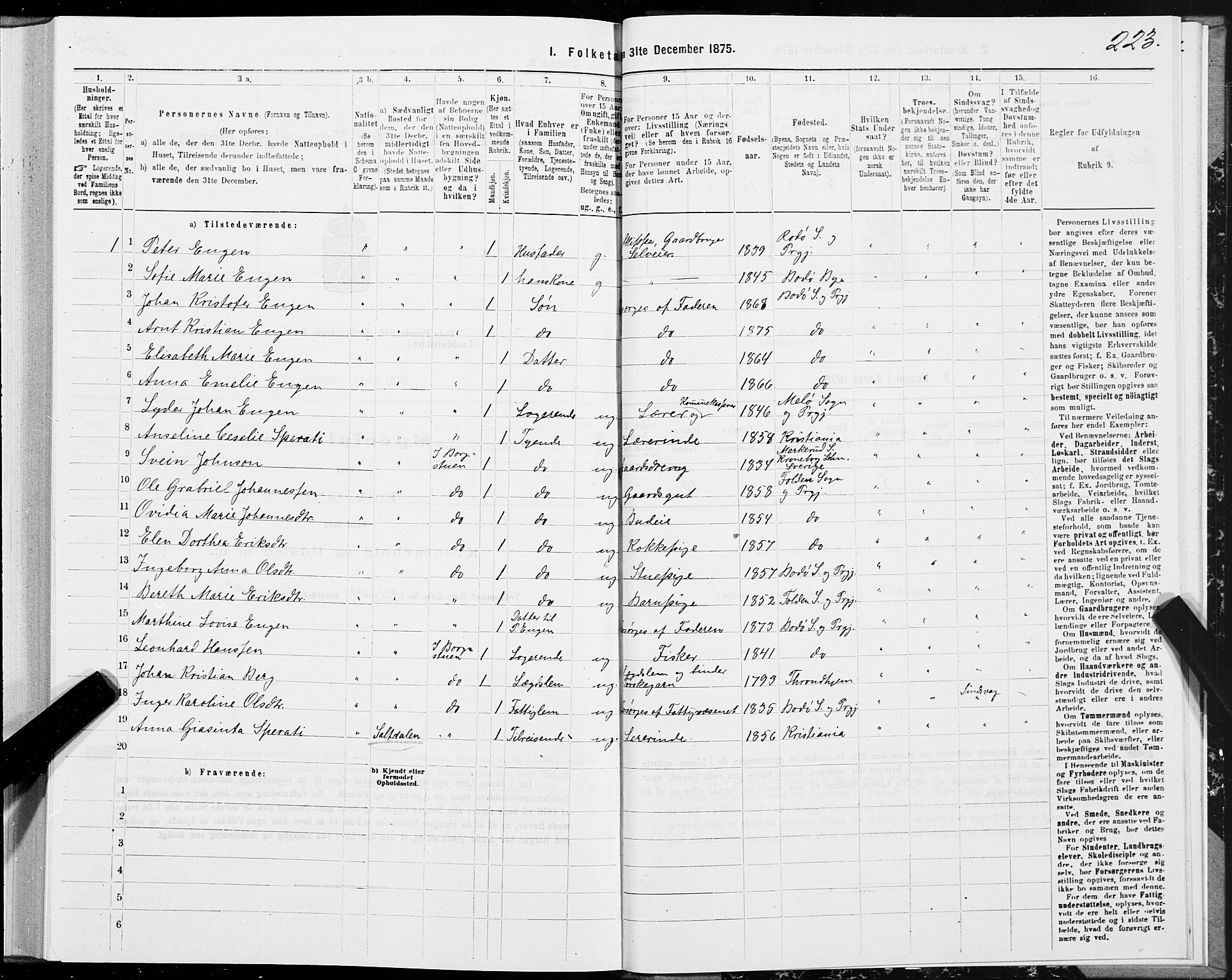 SAT, 1875 census for 1843L Bodø/Bodø, 1875, p. 1223