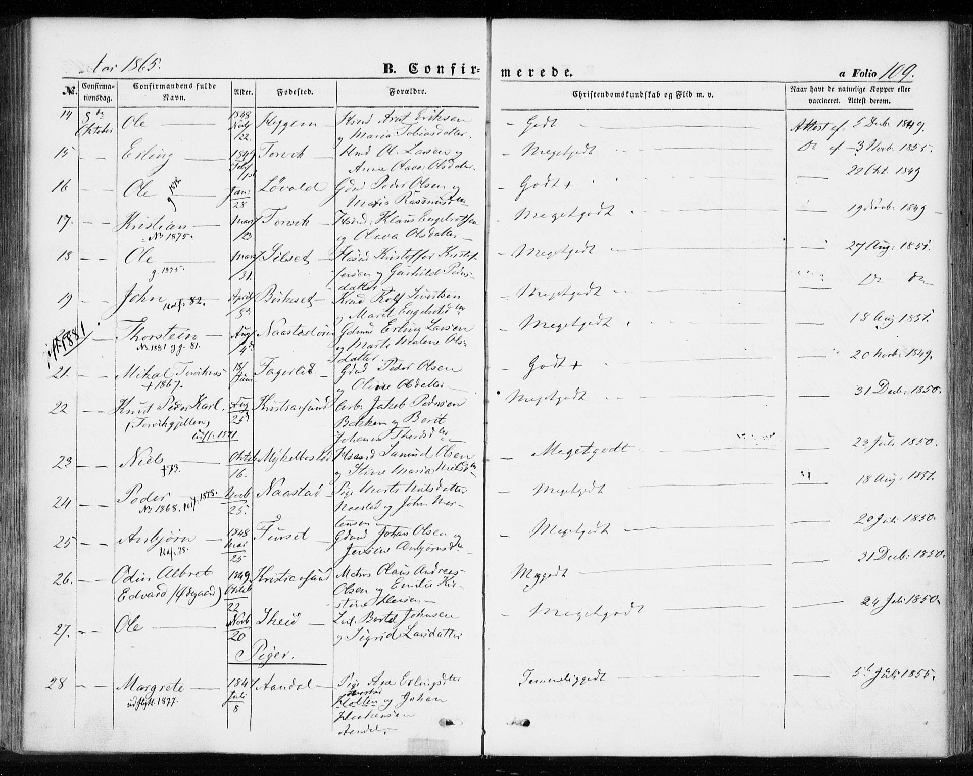 Ministerialprotokoller, klokkerbøker og fødselsregistre - Møre og Romsdal, AV/SAT-A-1454/584/L0965: Parish register (official) no. 584A05, 1857-1868, p. 109