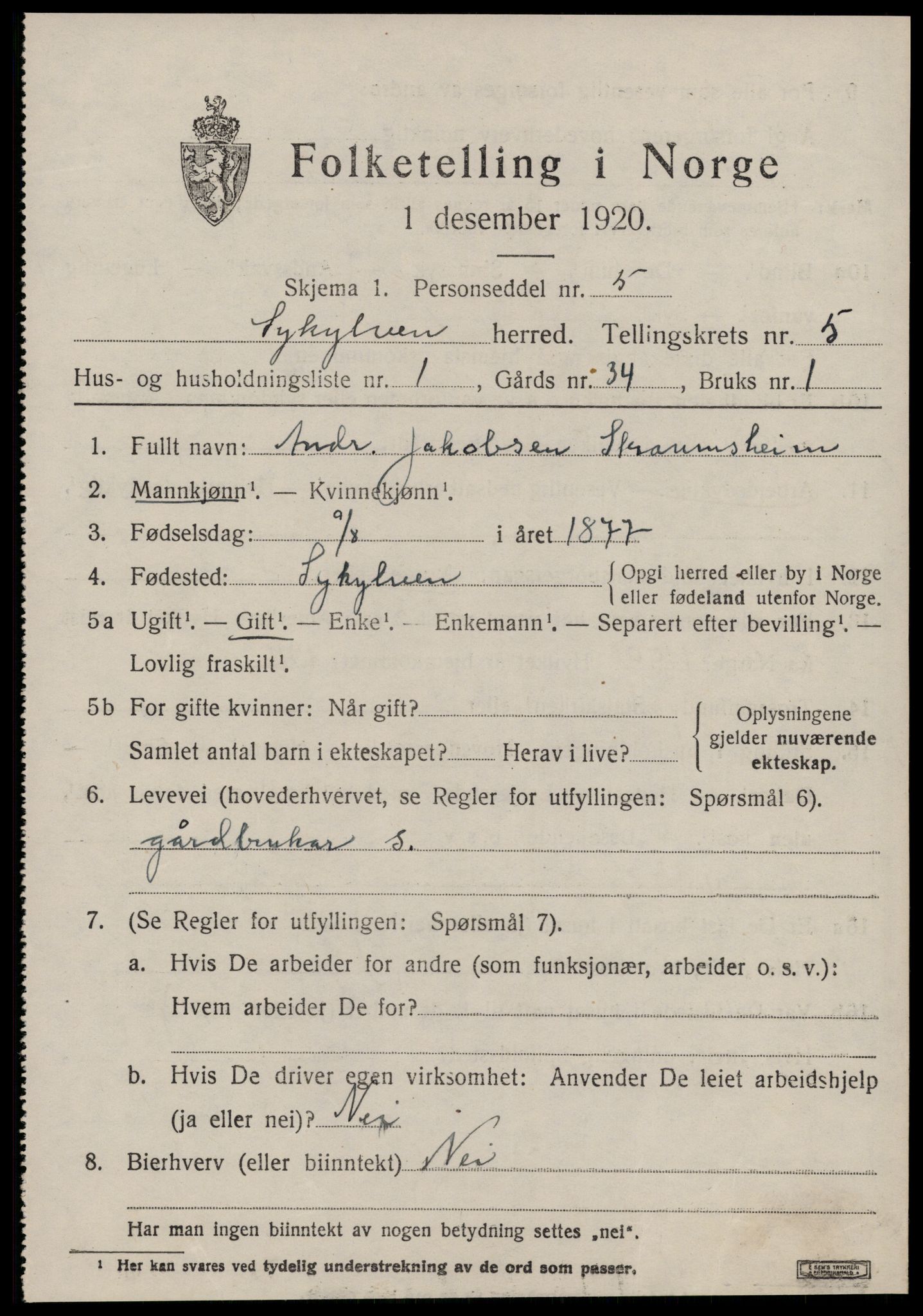 SAT, 1920 census for Sykkylven, 1920, p. 3199