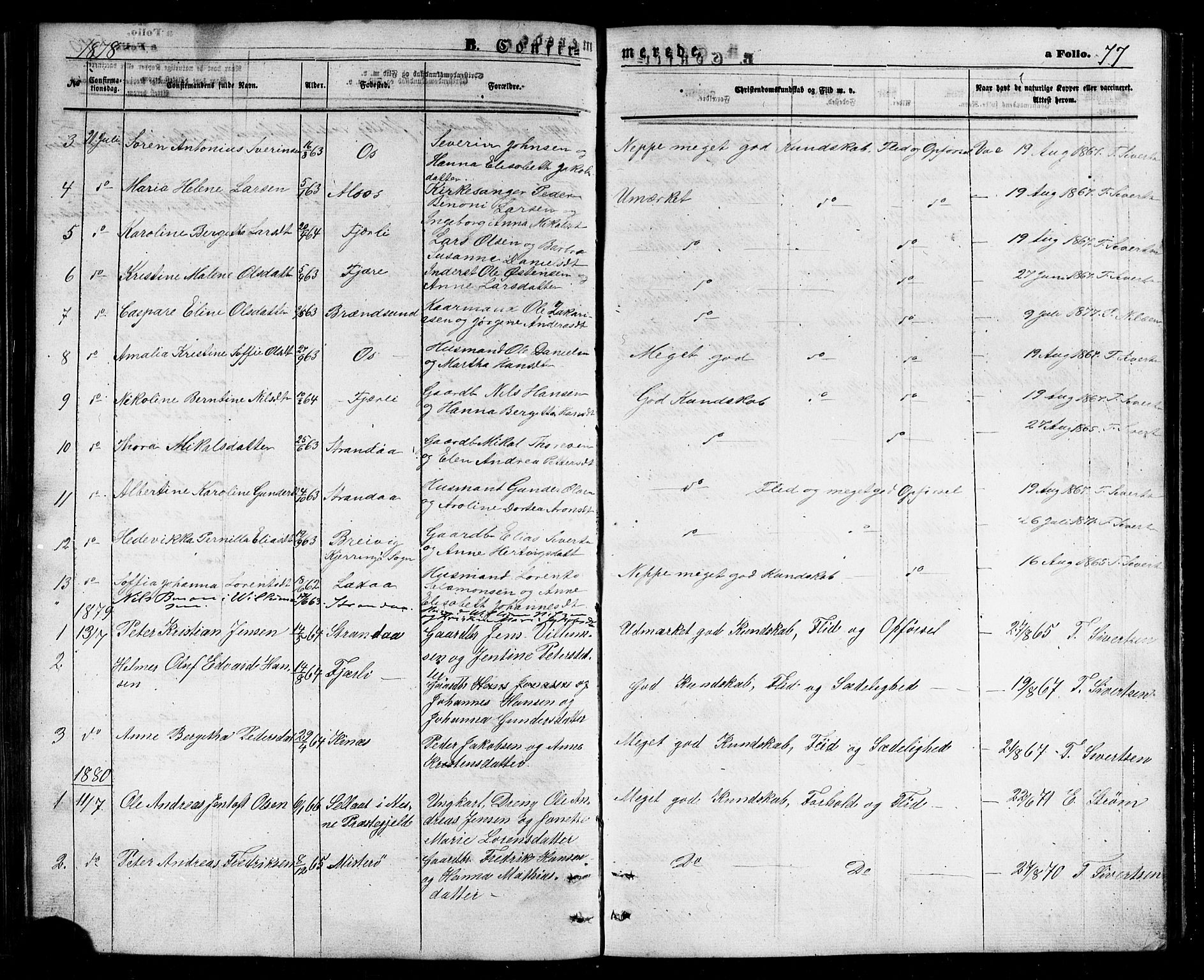 Ministerialprotokoller, klokkerbøker og fødselsregistre - Nordland, SAT/A-1459/803/L0075: Parish register (copy) no. 803C02, 1867-1881, p. 77
