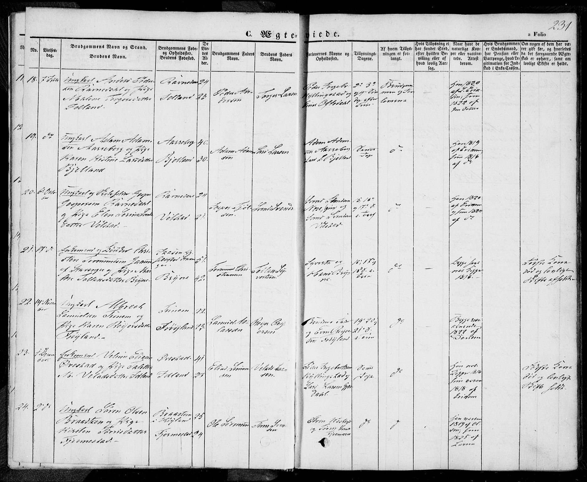 Lye sokneprestkontor, SAST/A-101794/001/30BA/L0006: Parish register (official) no. A 5.2, 1842-1855, p. 231