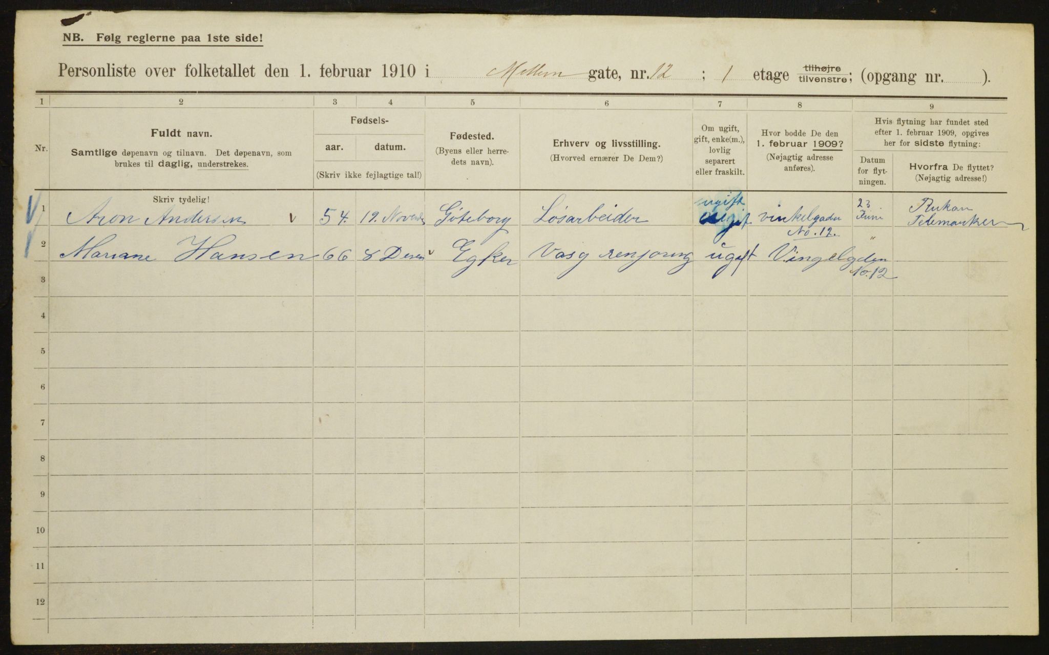 OBA, Municipal Census 1910 for Kristiania, 1910, p. 63068