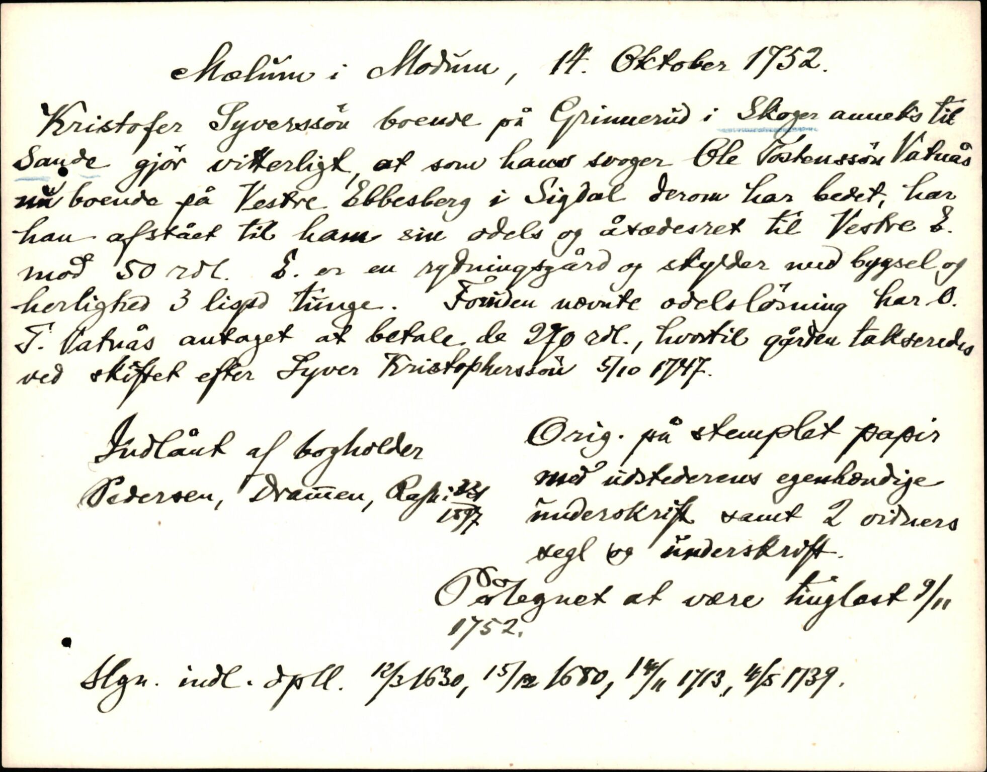 Riksarkivets diplomsamling, AV/RA-EA-5965/F35/F35d/L0006: Innlånte diplomer, seddelregister, 1691-1858, p. 455