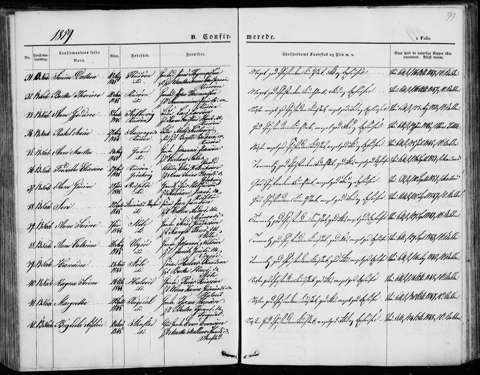 Torvastad sokneprestkontor, AV/SAST-A -101857/H/Ha/Haa/L0011: Parish register (official) no. A 11, 1857-1866, p. 99