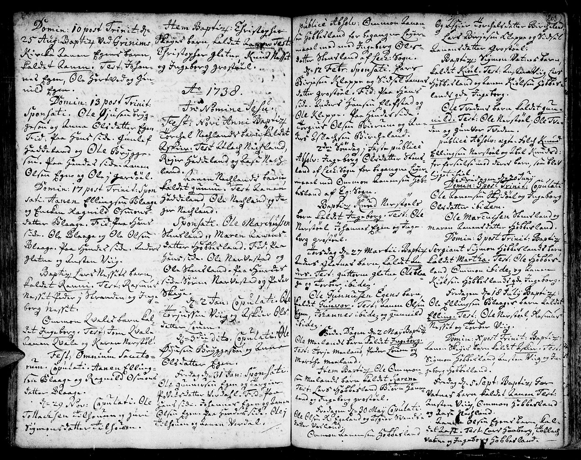Kvinesdal sokneprestkontor, SAK/1111-0026/F/Fa/Fab/L0001: Parish register (official) no. A 1 /4, 1710-1760, p. 203