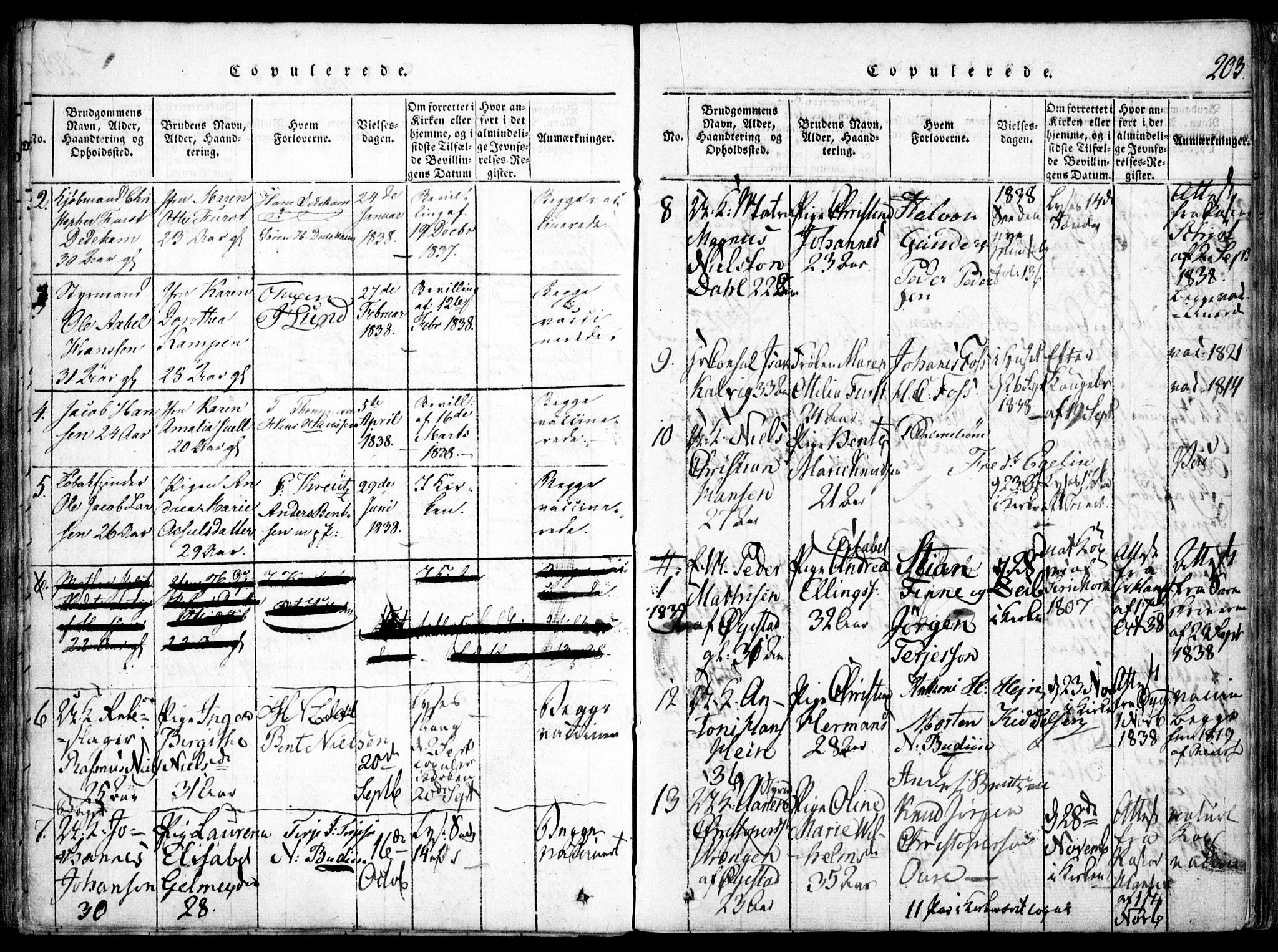 Arendal sokneprestkontor, Trefoldighet, SAK/1111-0040/F/Fa/L0004: Parish register (official) no. A 4, 1816-1839, p. 203