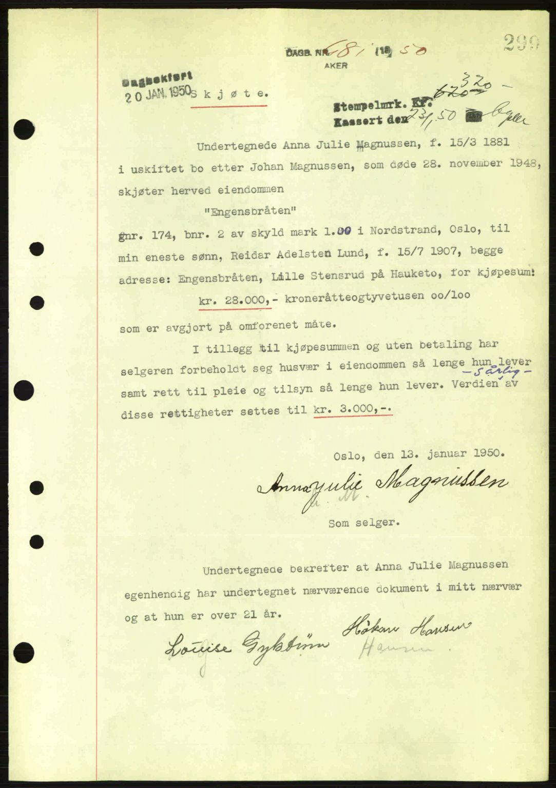 Oslo byskriverembete, AV/SAO-A-10227/G/Gb/Gbd/Gbda/L0017: Mortgage book no. A215, 1949-1950, Diary no: : 681/1950