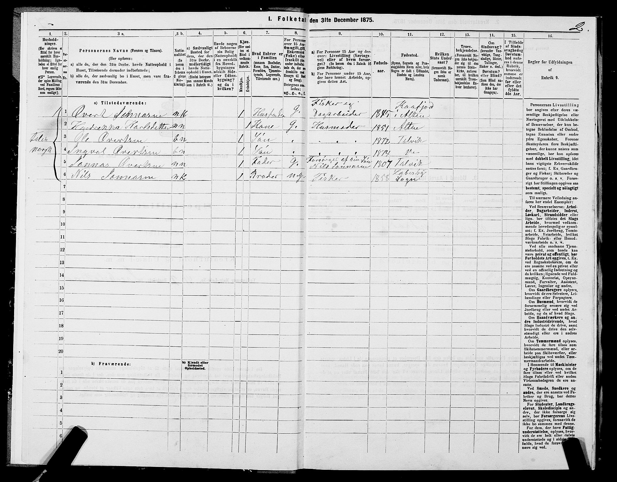 SATØ, 1875 census for 2013P Talvik, 1875, p. 3002