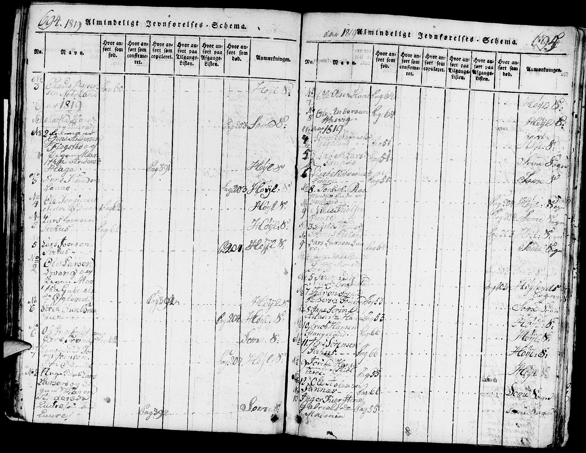 Høyland sokneprestkontor, SAST/A-101799/001/30BA/L0006: Parish register (official) no. A 6, 1815-1825, p. 694-695
