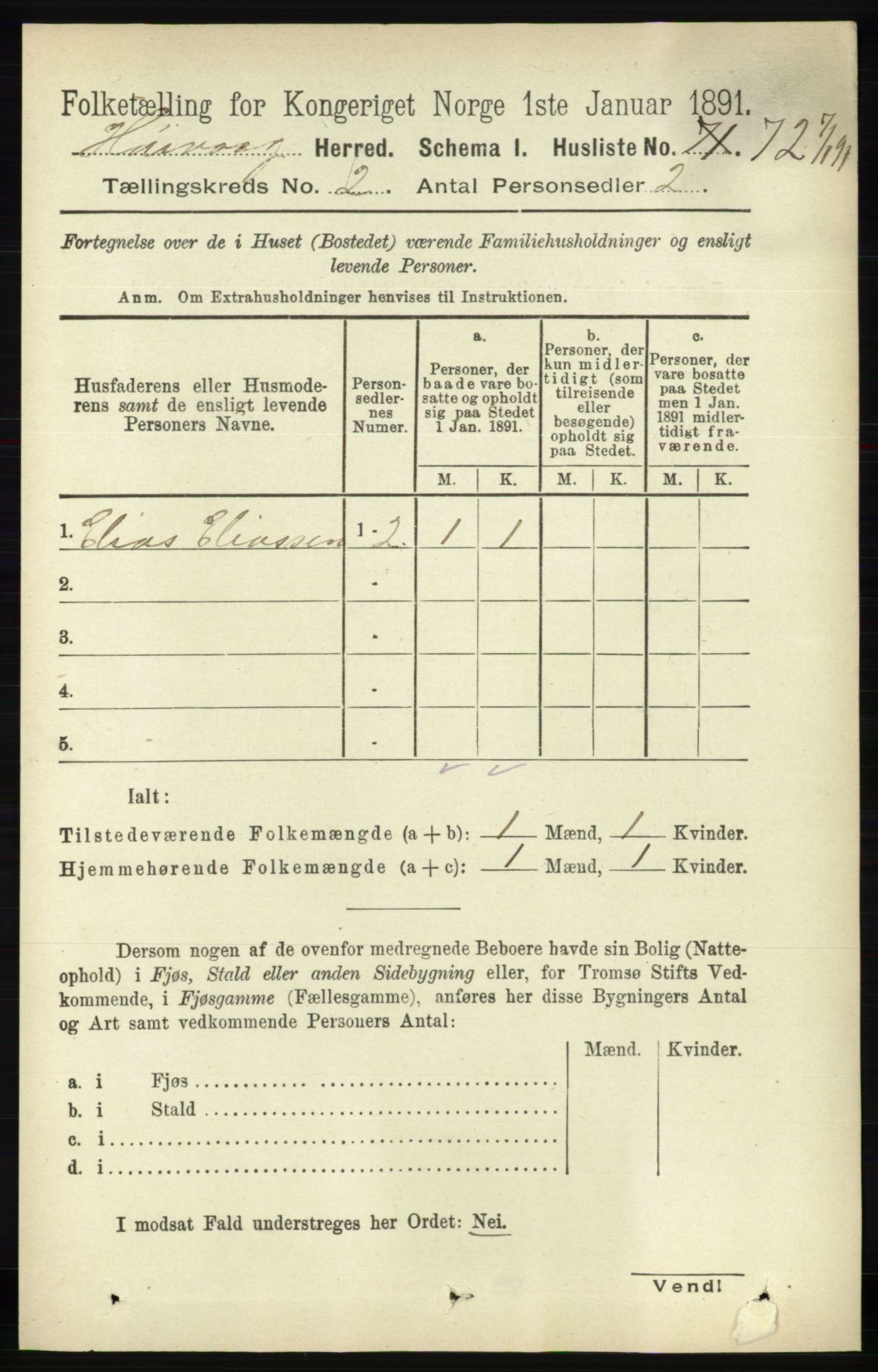 RA, 1891 census for 0927 Høvåg, 1891, p. 536