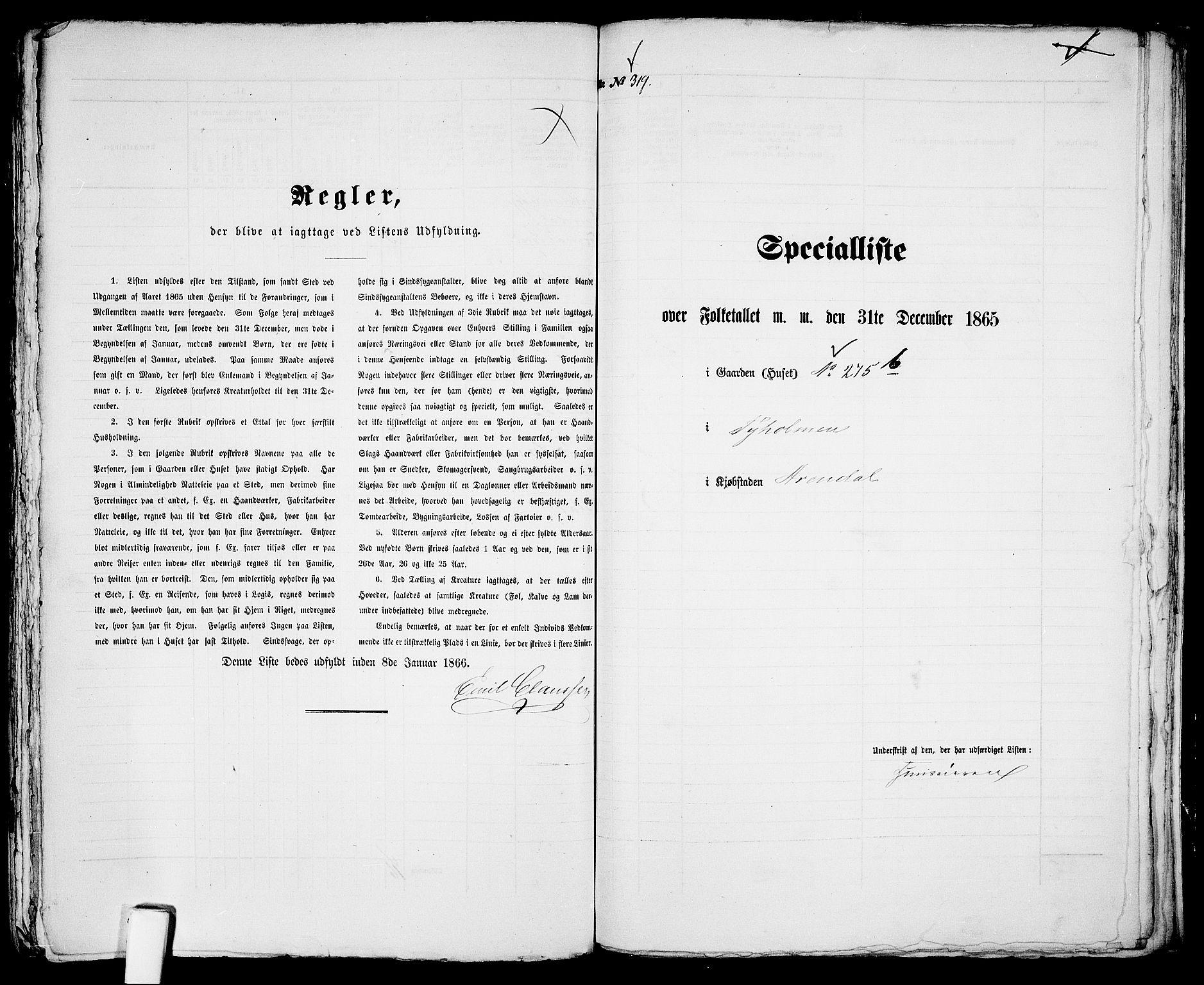 RA, 1865 census for Arendal, 1865, p. 646