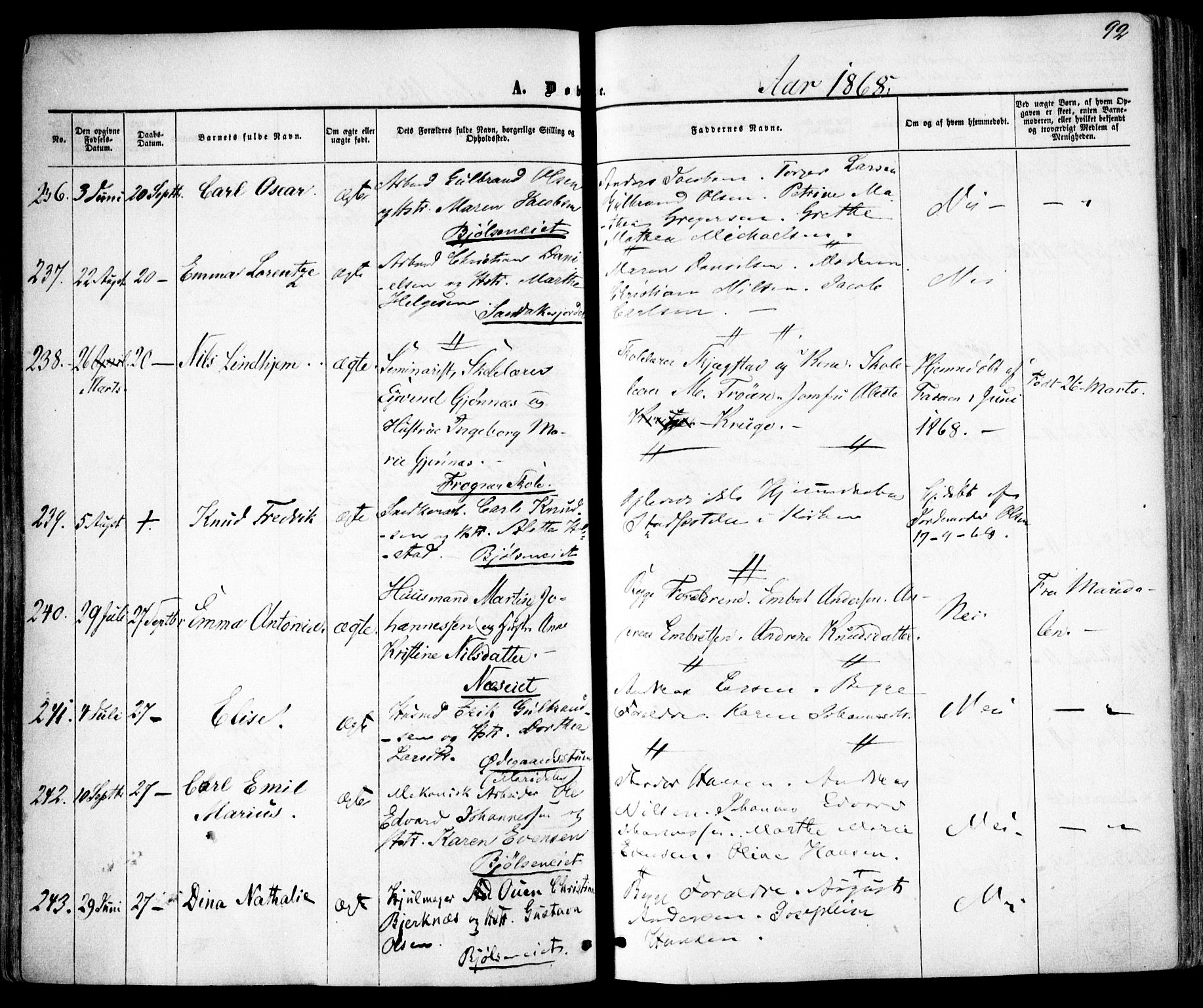 Vestre Aker prestekontor Kirkebøker, AV/SAO-A-10025/F/Fa/L0004: Parish register (official) no. 4, 1857-1877, p. 92