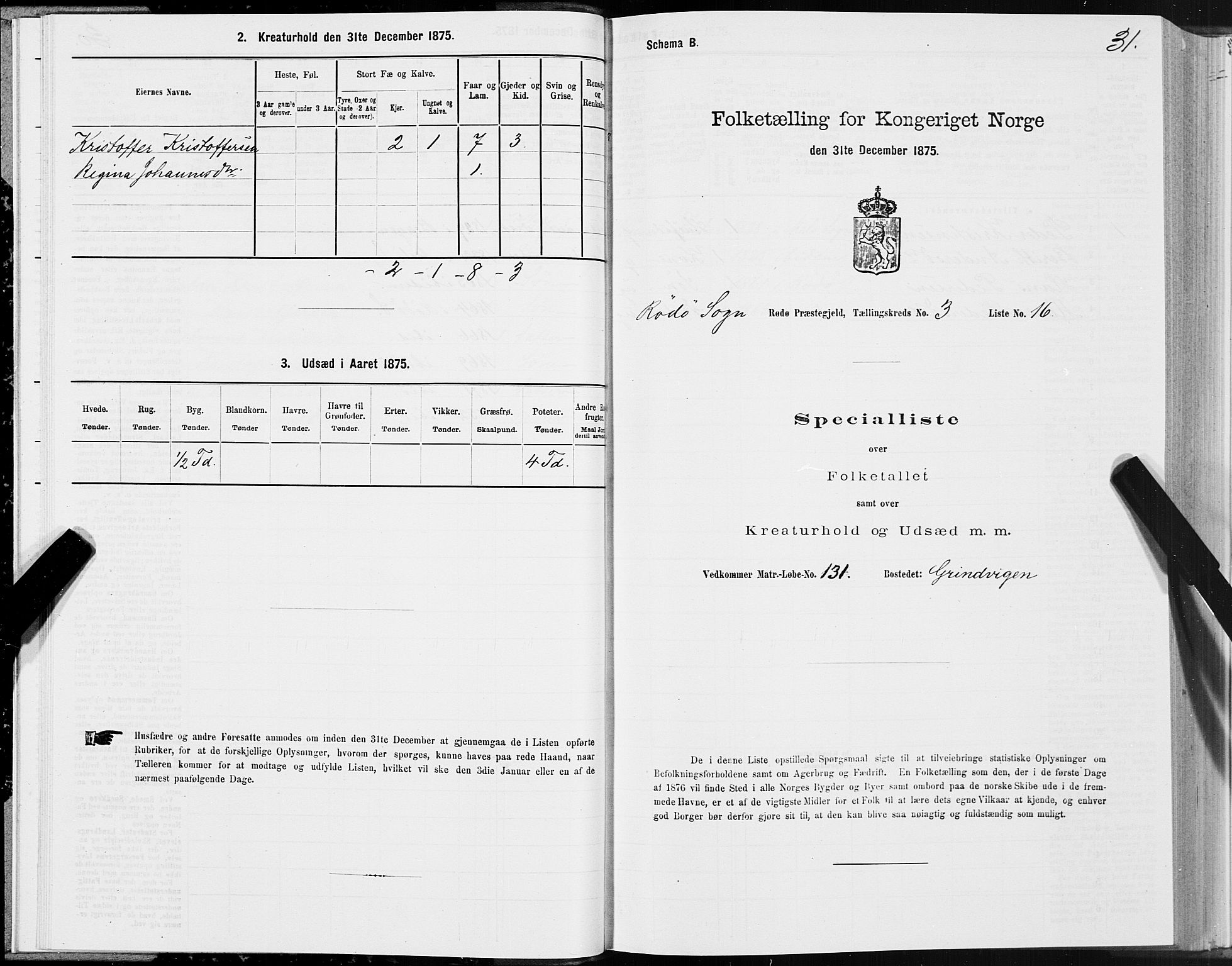 SAT, 1875 census for 1836P Rødøy, 1875, p. 2031
