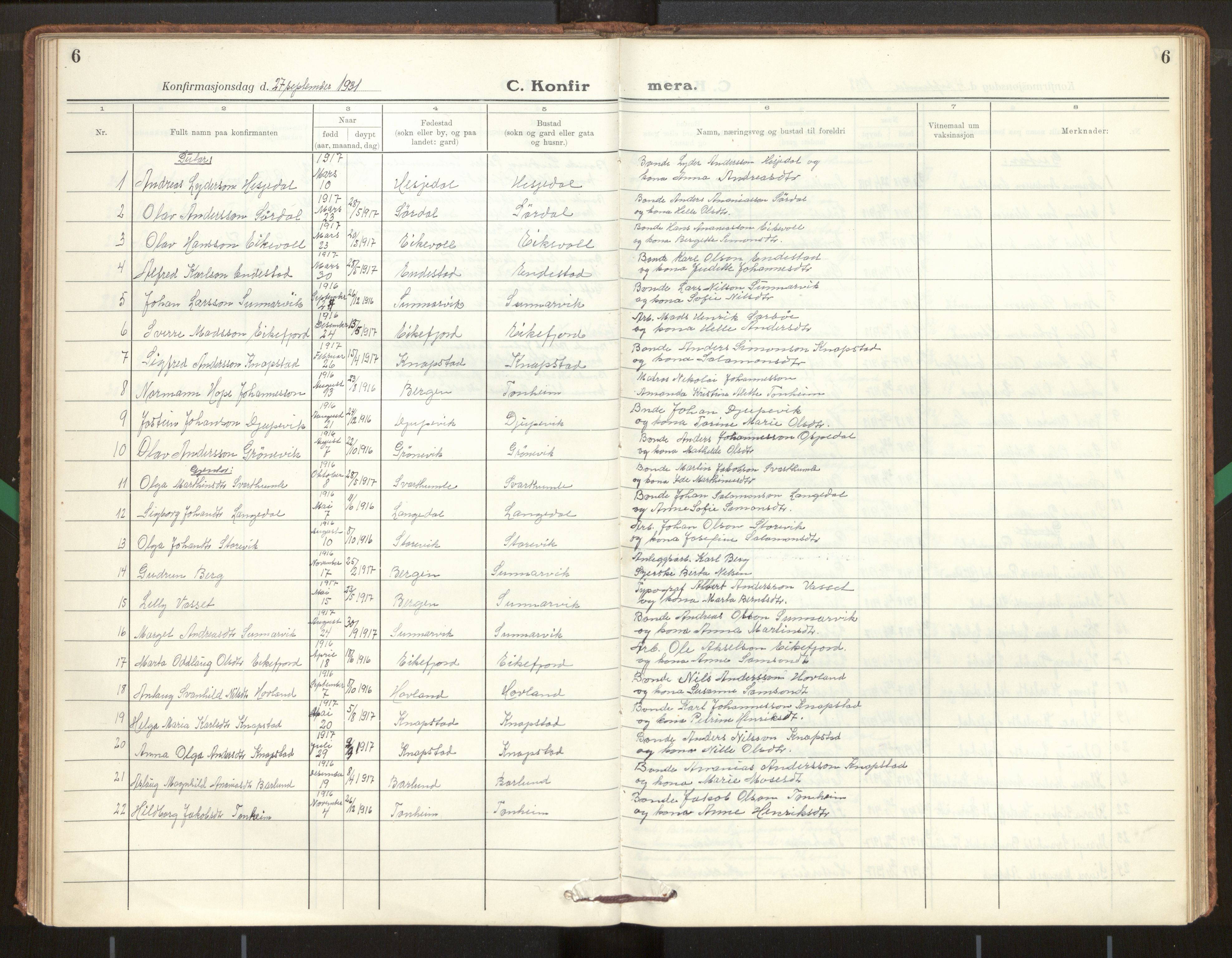 Kinn sokneprestembete, SAB/A-80801/H/Hab/Habe/L0003: Parish register (copy) no. E 3, 1927-1960, p. 6