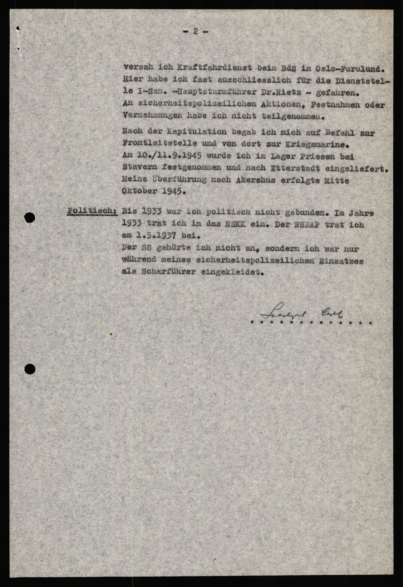 Forsvaret, Forsvarets overkommando II, RA/RAFA-3915/D/Db/L0029: CI Questionaires. Tyske okkupasjonsstyrker i Norge. Tyskere., 1945-1946, p. 236