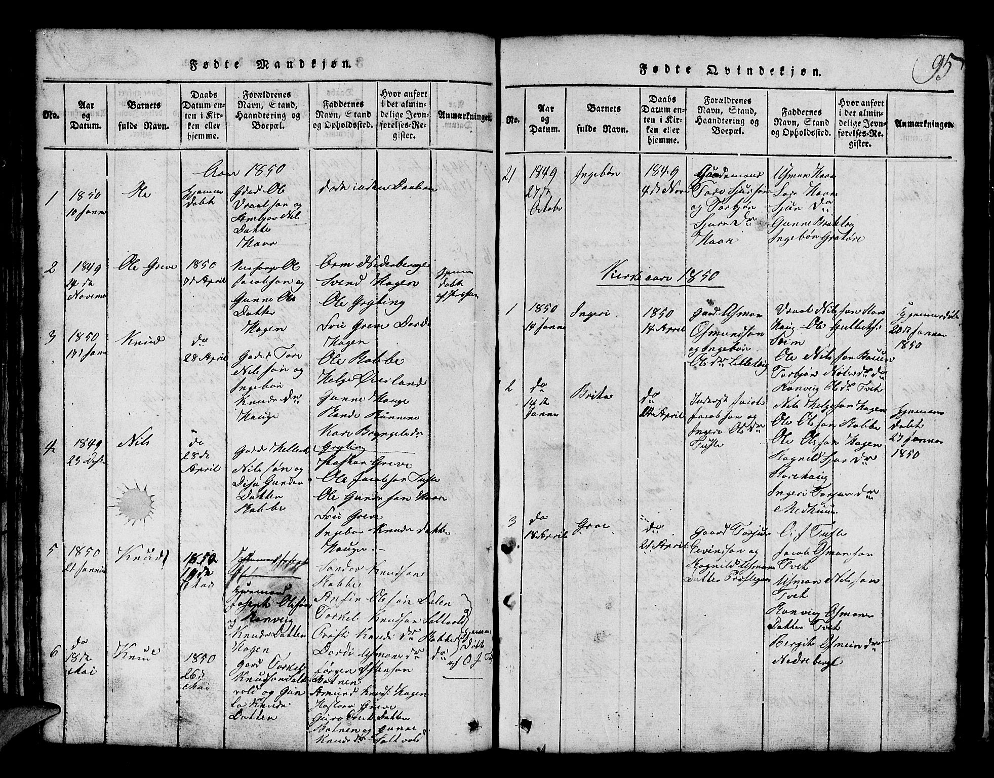 Røldal sokneprestembete, SAB/A-100247: Parish register (copy) no. A 1, 1817-1860, p. 95