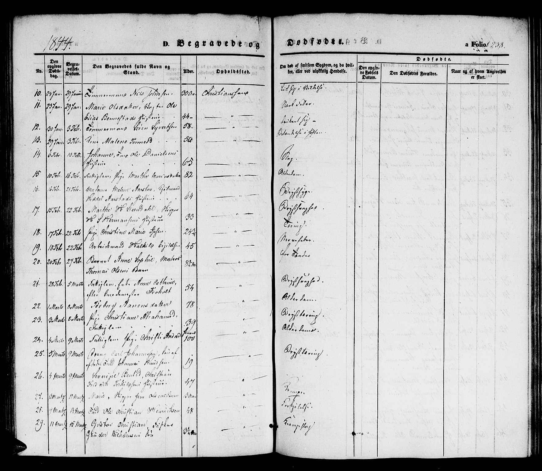 Kristiansand domprosti, SAK/1112-0006/F/Fb/L0010: Parish register (copy) no. B 10, 1843-1850, p. 238
