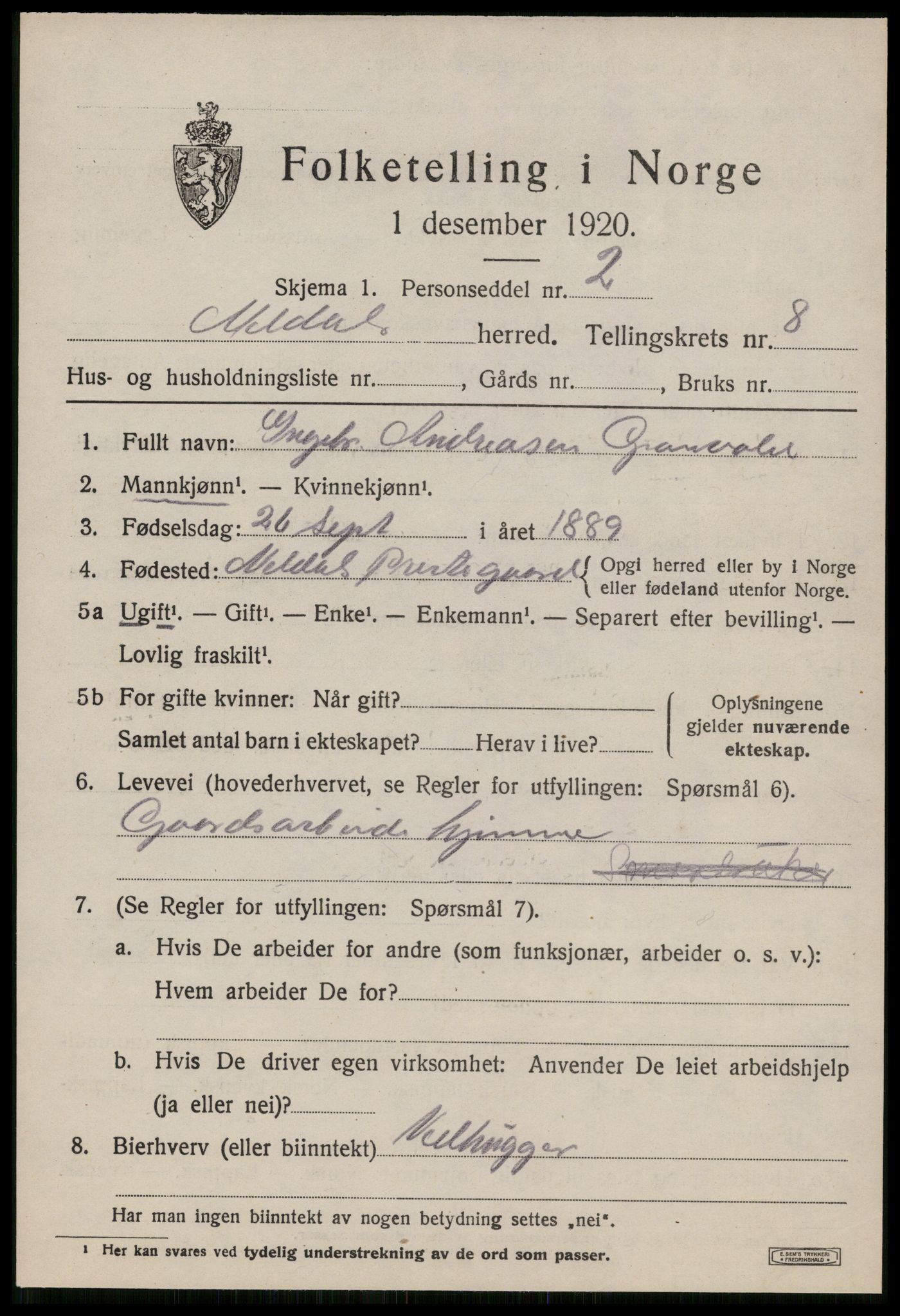 SAT, 1920 census for Meldal, 1920, p. 7495