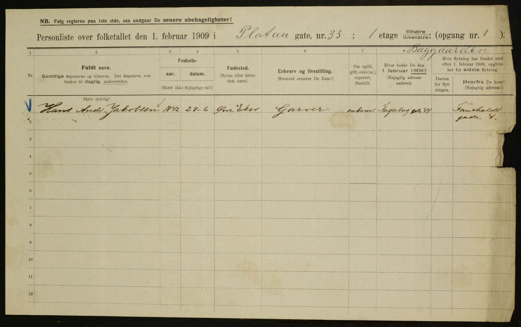 OBA, Municipal Census 1909 for Kristiania, 1909, p. 73212