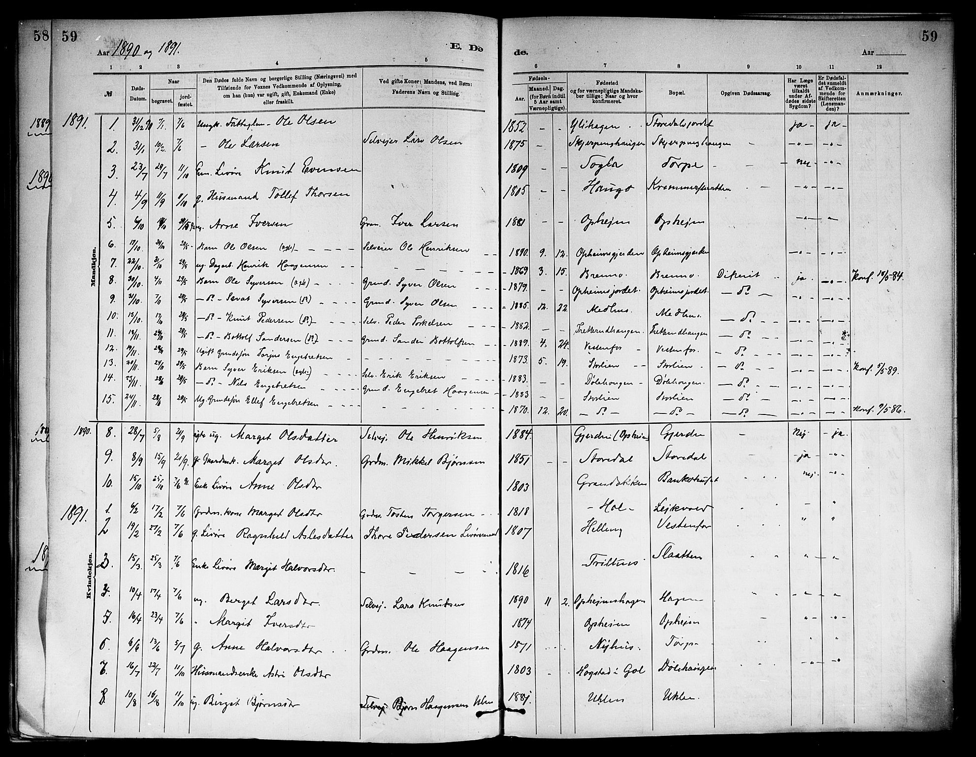 Ål kirkebøker, AV/SAKO-A-249/F/Fb/L0001: Parish register (official) no. II 1, 1882-1899, p. 59