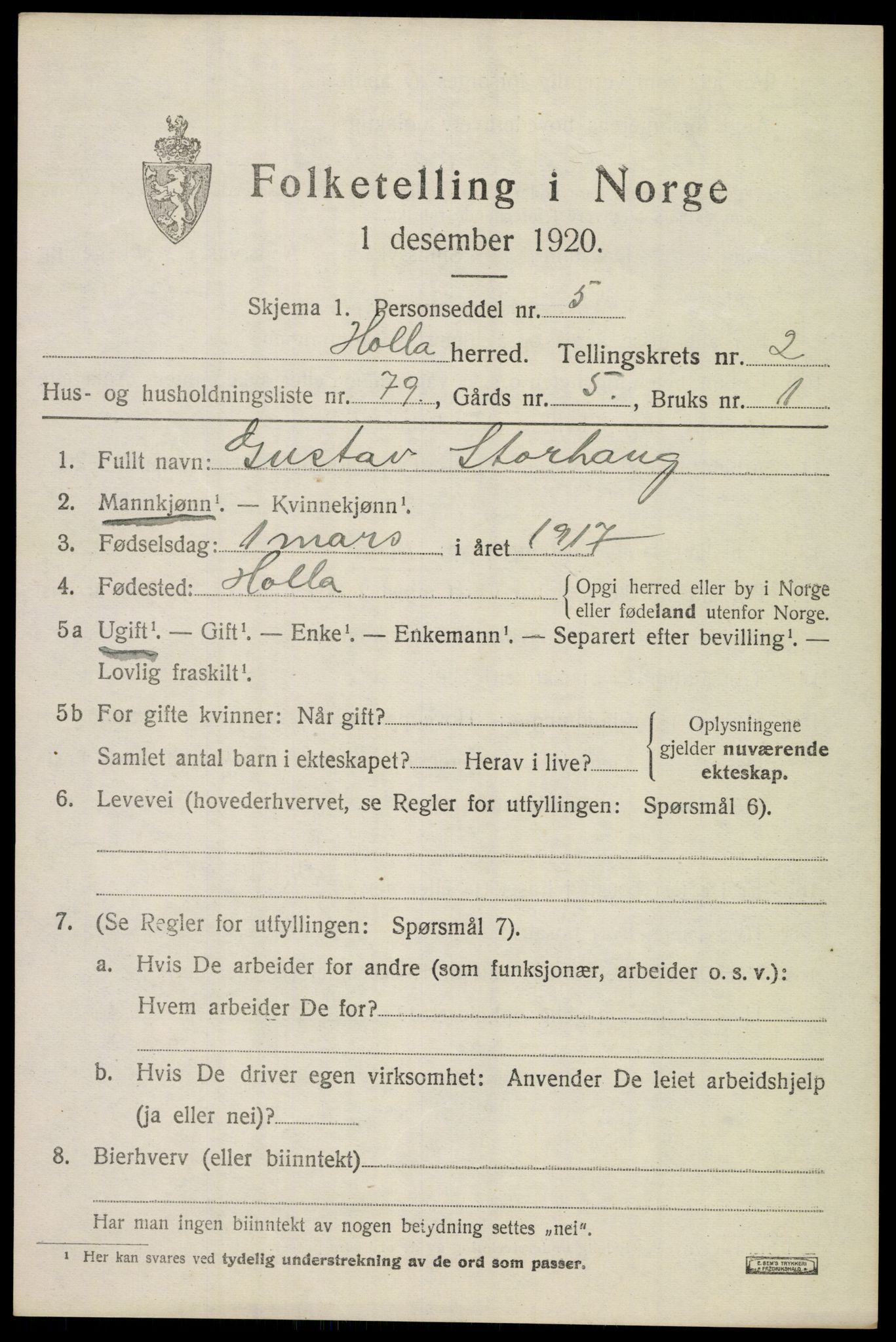 SAKO, 1920 census for Holla, 1920, p. 2563