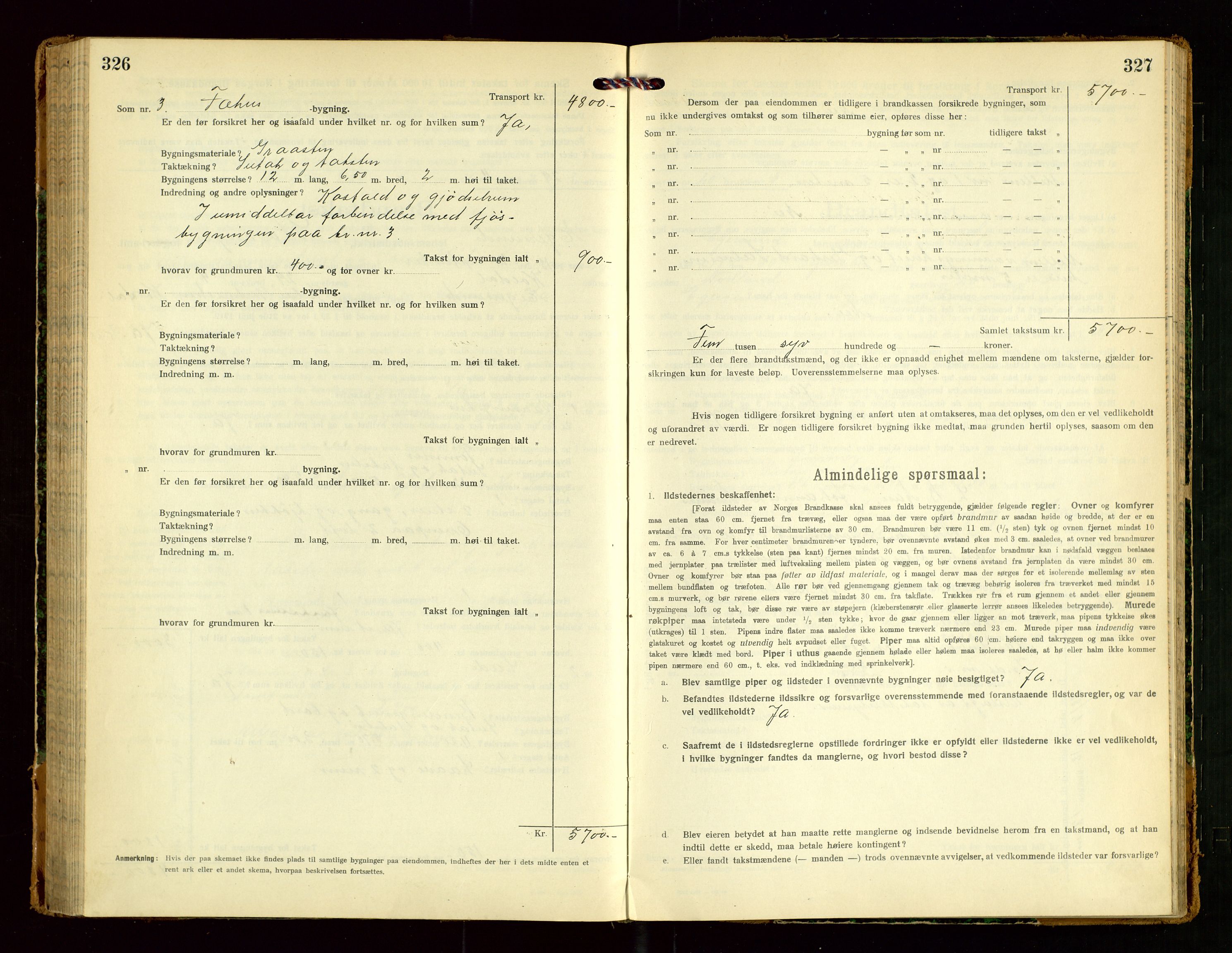 Eigersund lensmannskontor, AV/SAST-A-100171/Gob/L0003: "Brandtakstprotokol", 1917-1920, p. 326-327