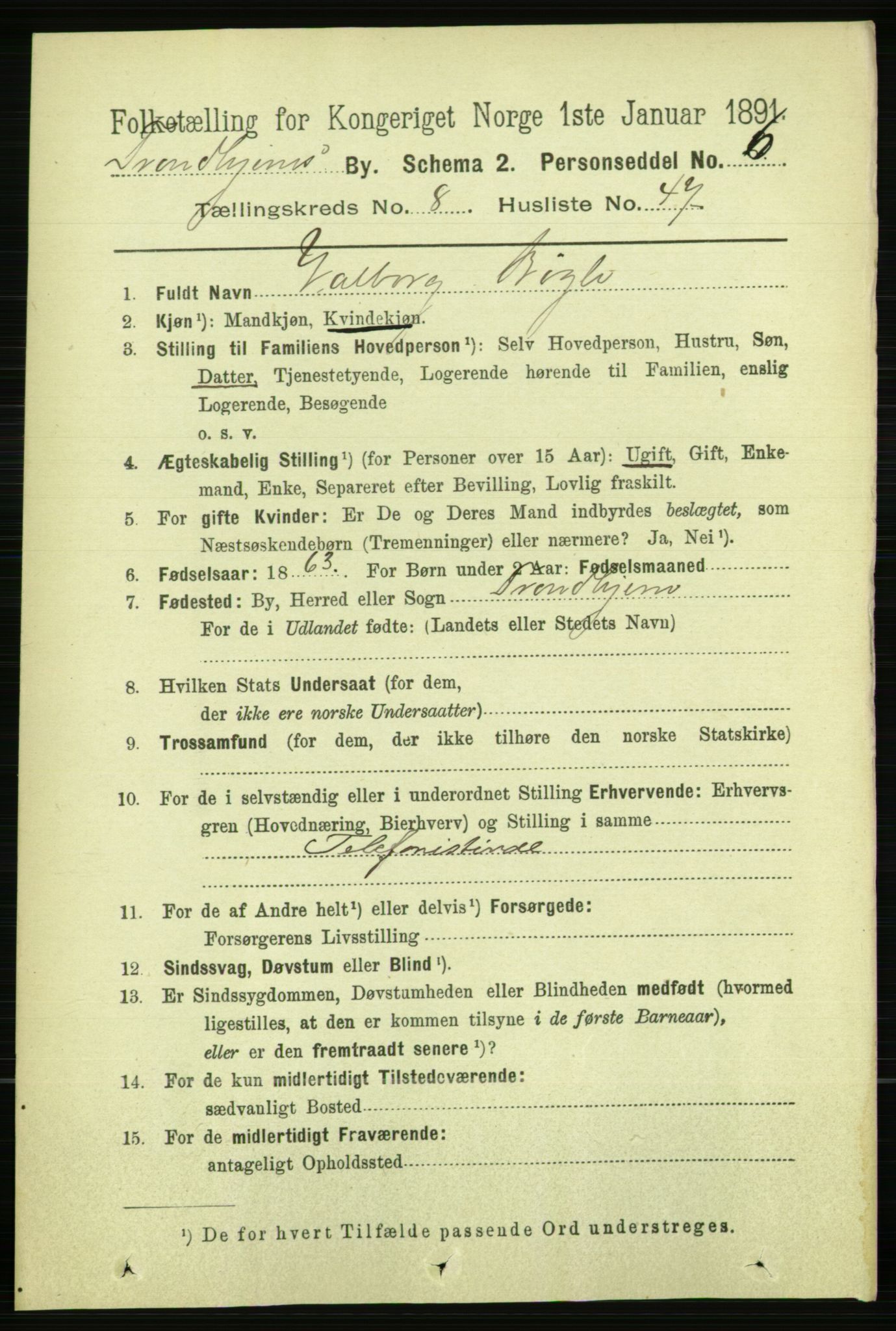 RA, 1891 census for 1601 Trondheim, 1891, p. 7408