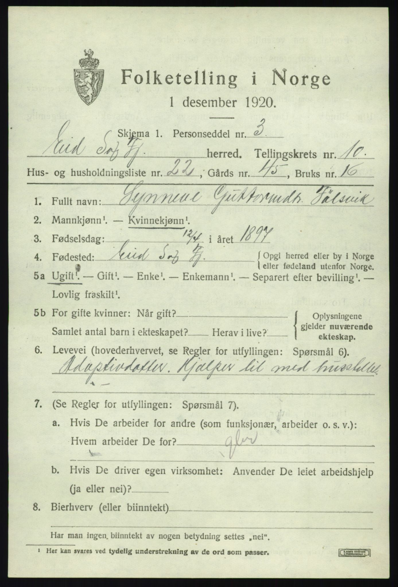 SAB, 1920 census for Eid, 1920, p. 5238