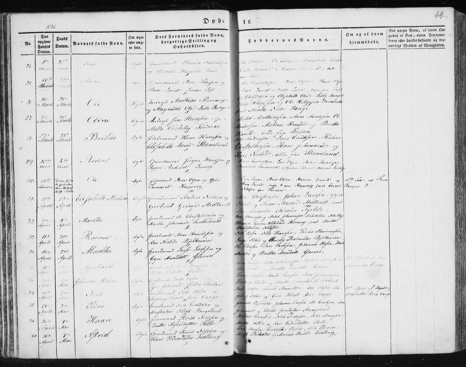 Sund sokneprestembete, AV/SAB-A-99930: Parish register (official) no. A 13, 1835-1849, p. 44