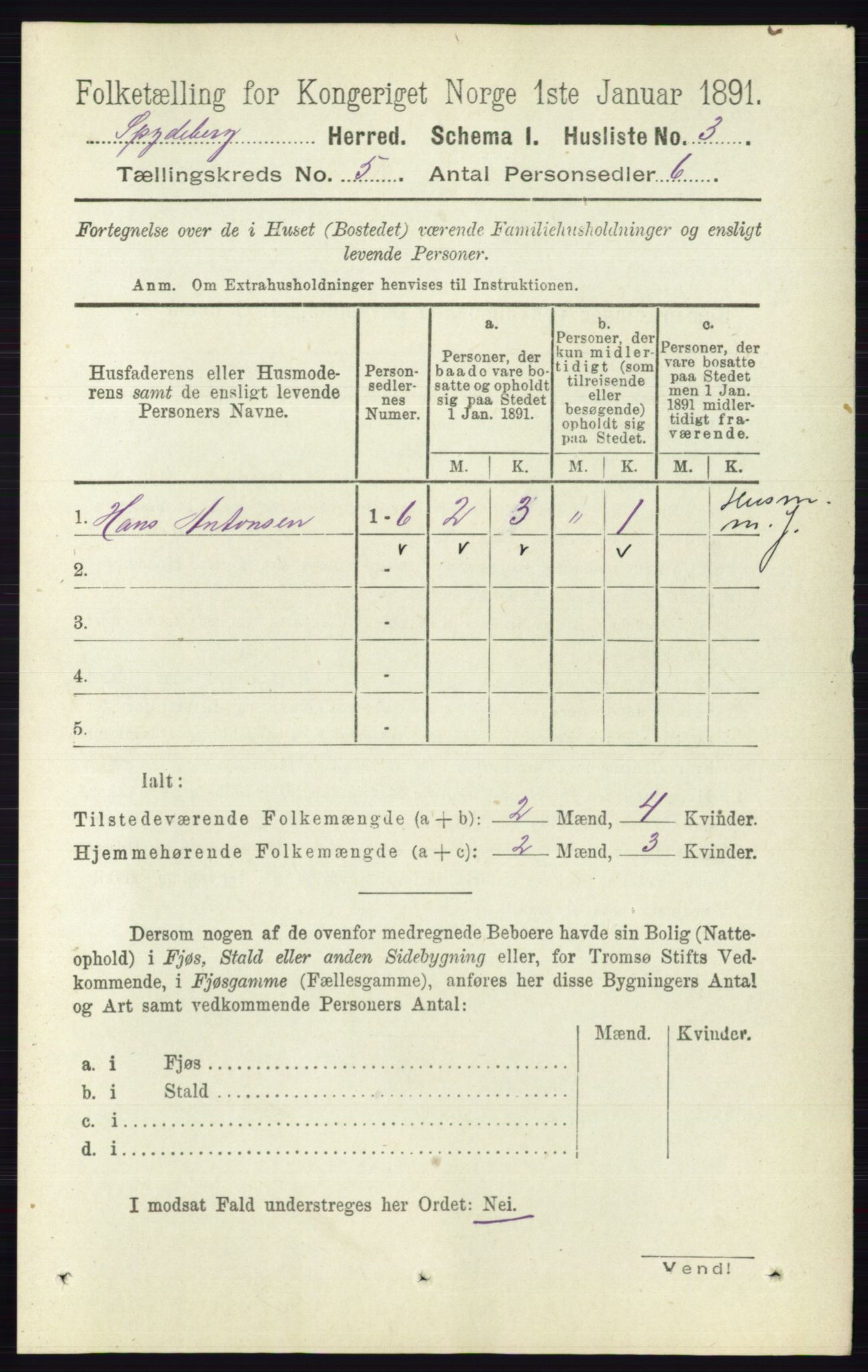 RA, 1891 census for 0123 Spydeberg, 1891, p. 2279