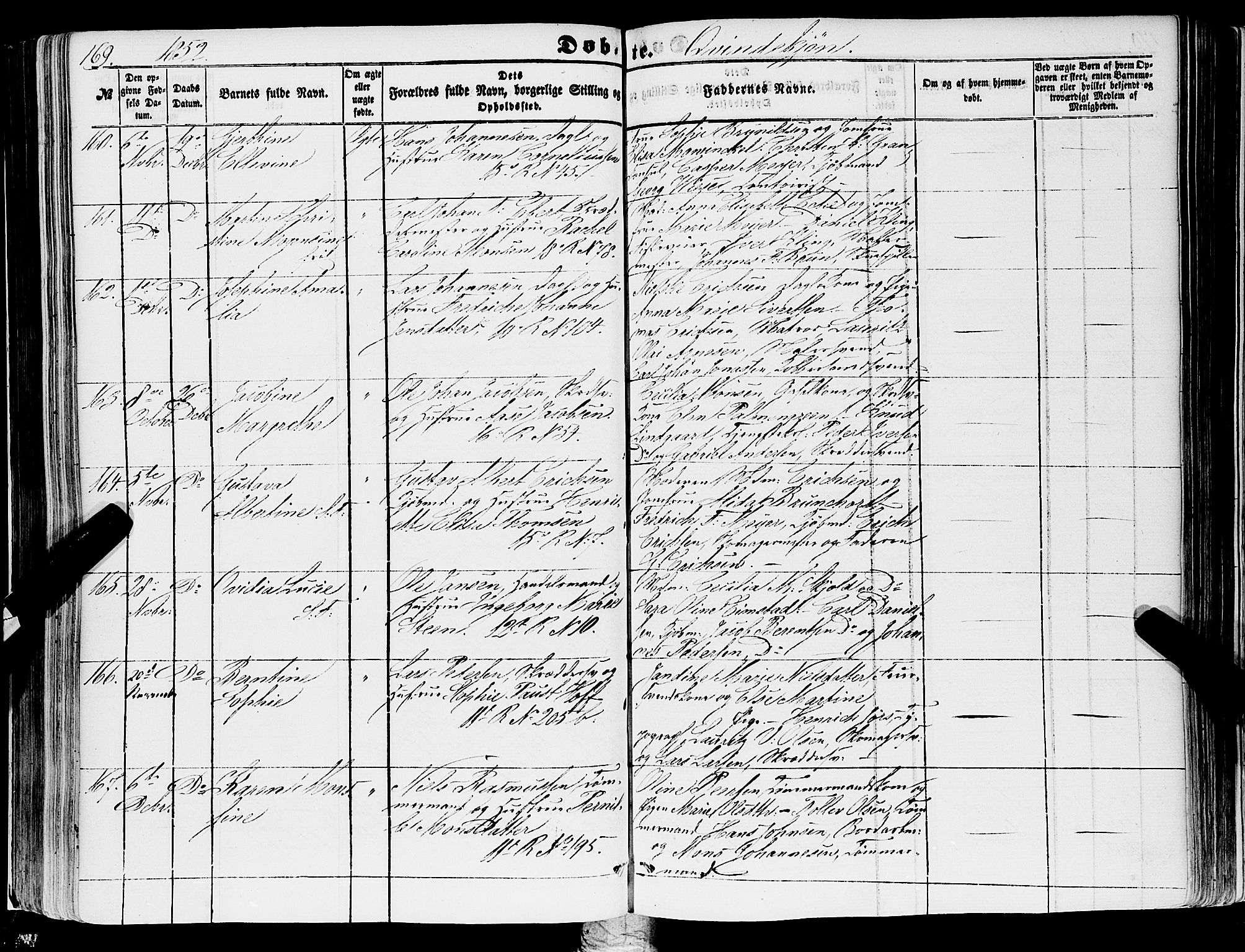 Domkirken sokneprestembete, SAB/A-74801/H/Haa/L0020: Parish register (official) no. B 3, 1851-1859, p. 169