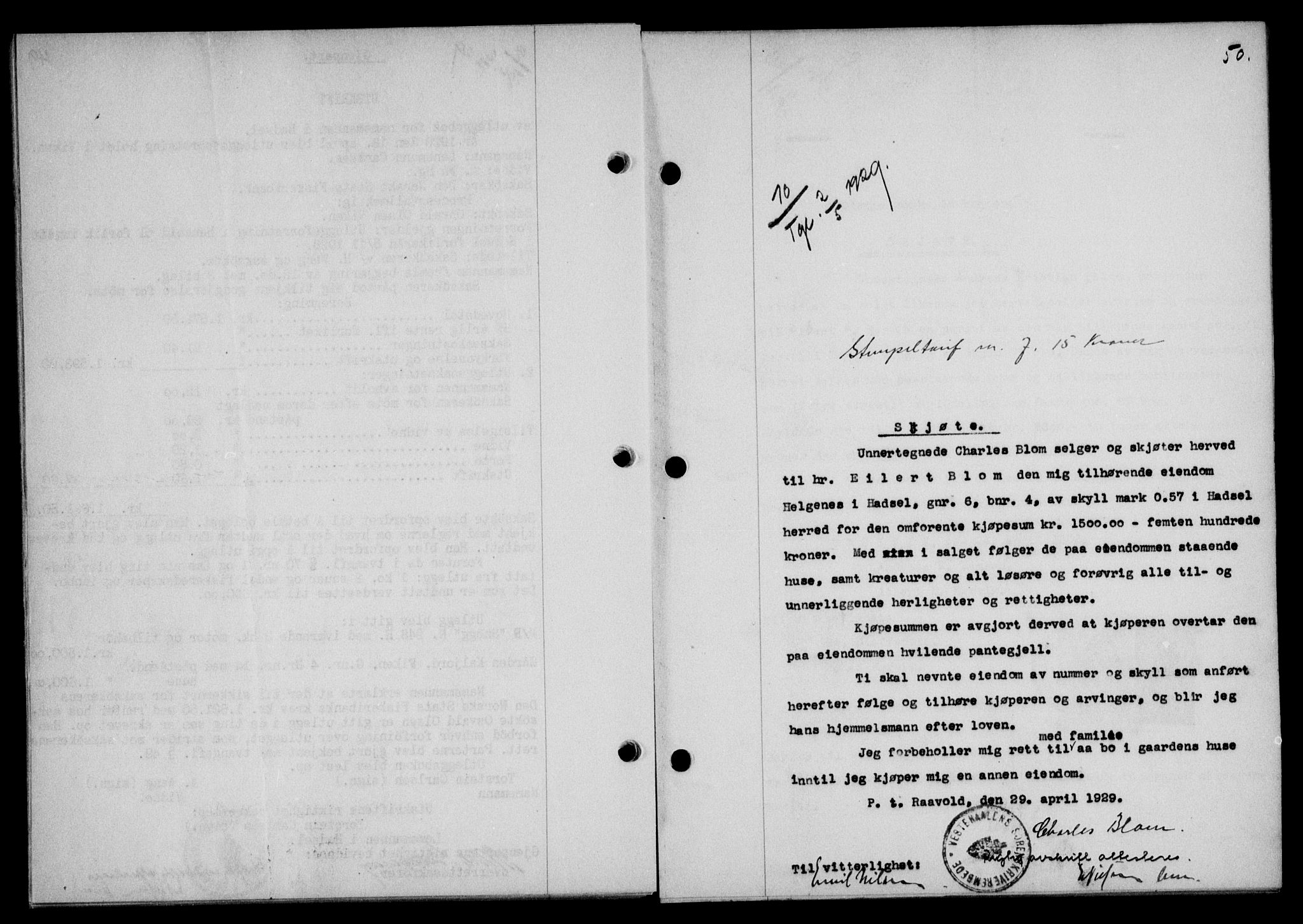 Vesterålen sorenskriveri, SAT/A-4180/1/2/2Ca/L0049: Mortgage book no. 42, 1929-1929, Deed date: 02.05.1929