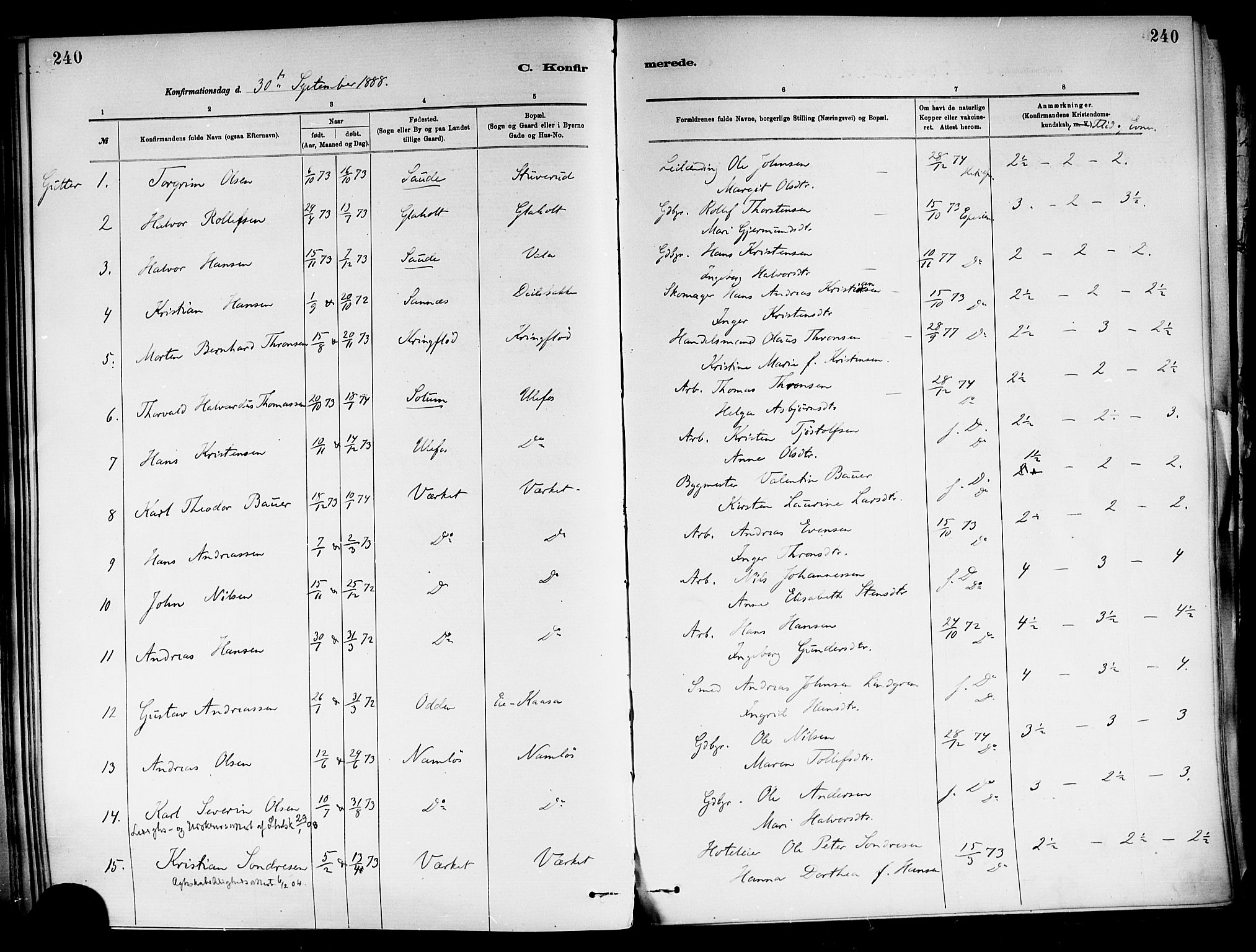 Holla kirkebøker, SAKO/A-272/F/Fa/L0008: Parish register (official) no. 8, 1882-1897, p. 240