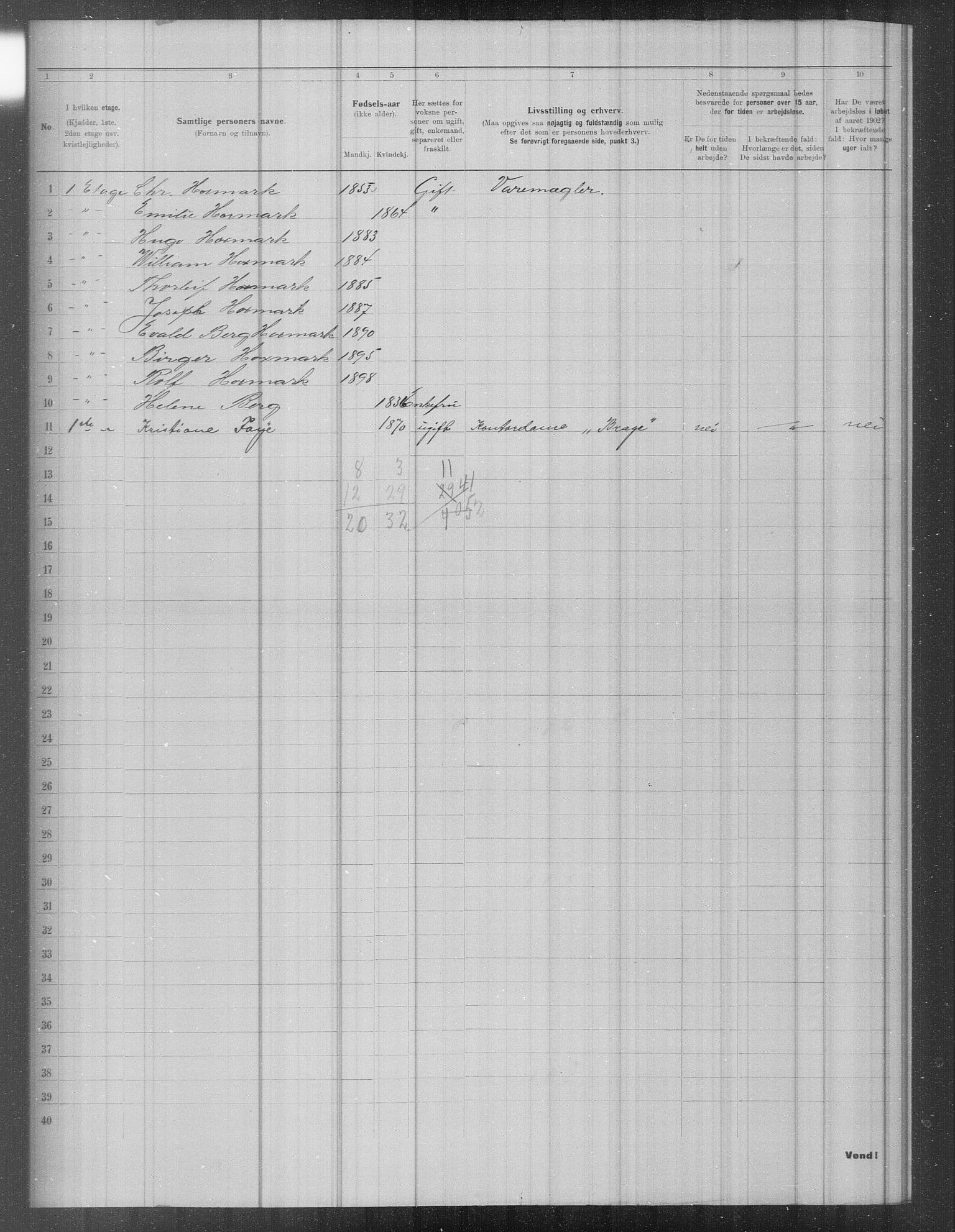 OBA, Municipal Census 1902 for Kristiania, 1902, p. 2604