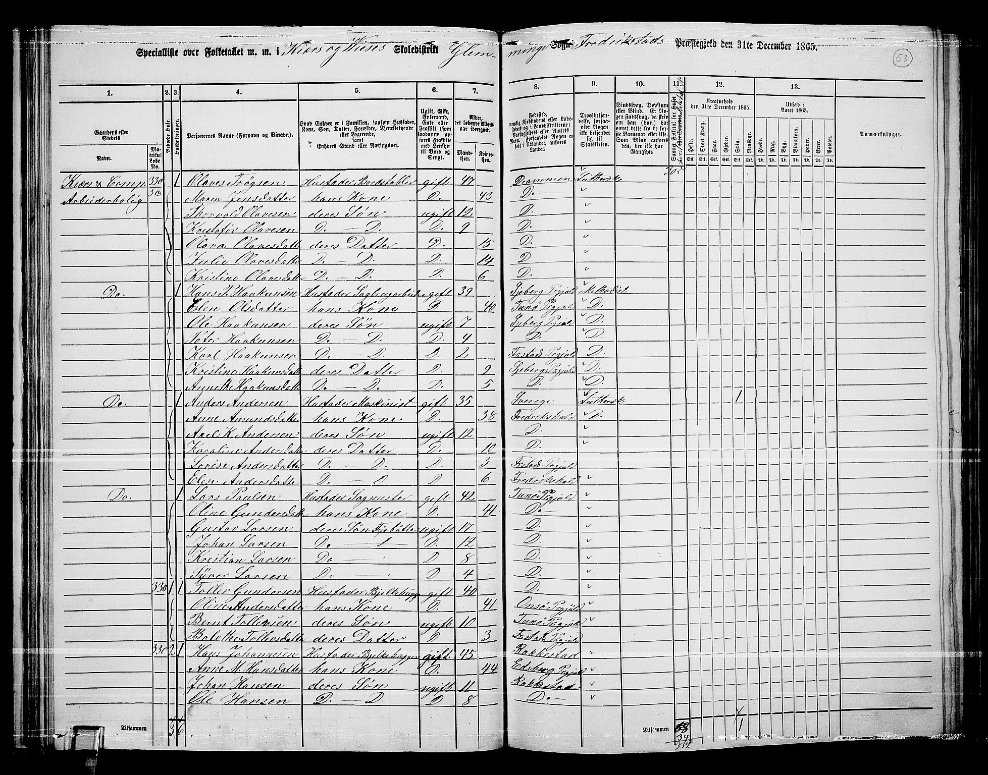 RA, 1865 census for Fredrikstad/Glemmen, 1865, p. 51