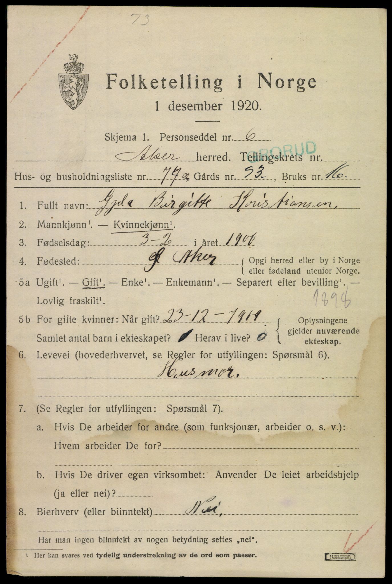 SAO, 1920 census for Aker, 1920, p. 122002