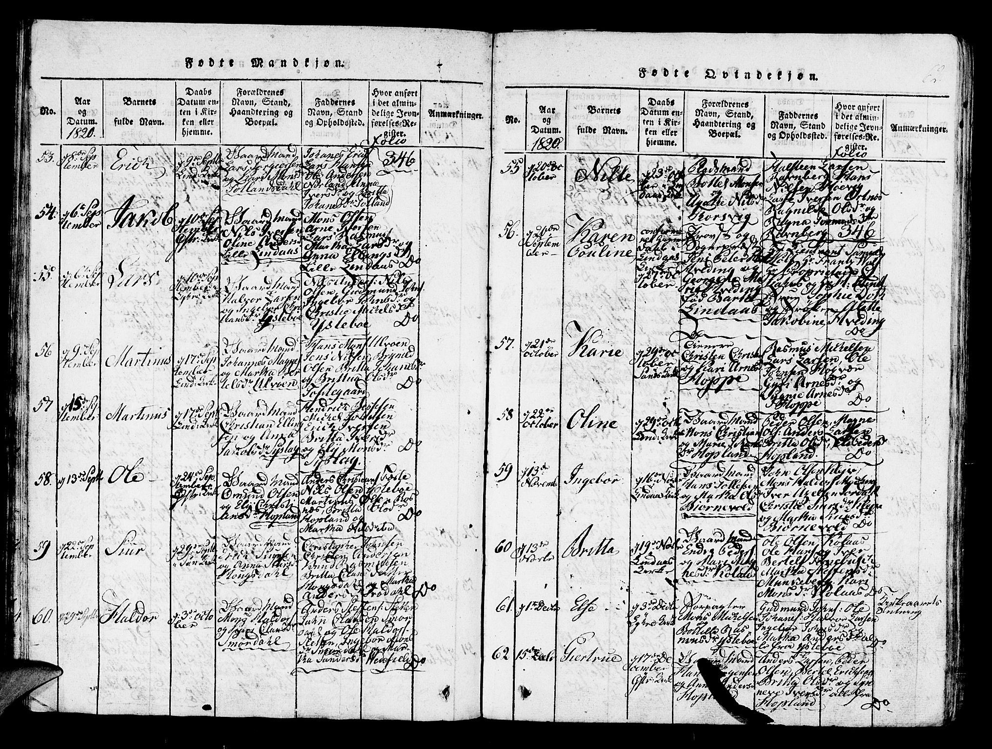 Lindås Sokneprestembete, AV/SAB-A-76701/H/Haa/Haaa/L0007: Parish register (official) no. A 7, 1816-1823, p. 62