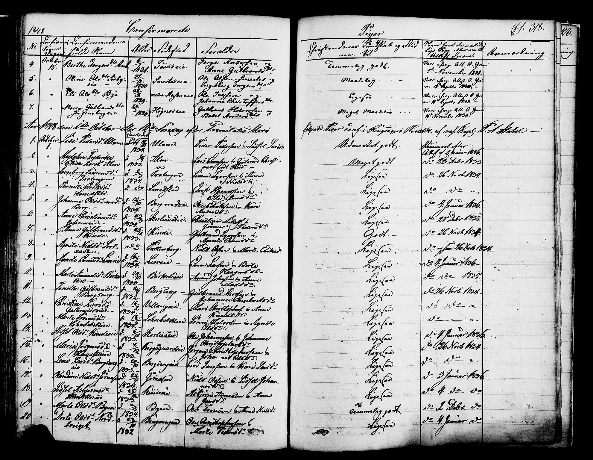 Ringsaker prestekontor, AV/SAH-PREST-014/K/Ka/L0008: Parish register (official) no. 8, 1837-1850, p. 318